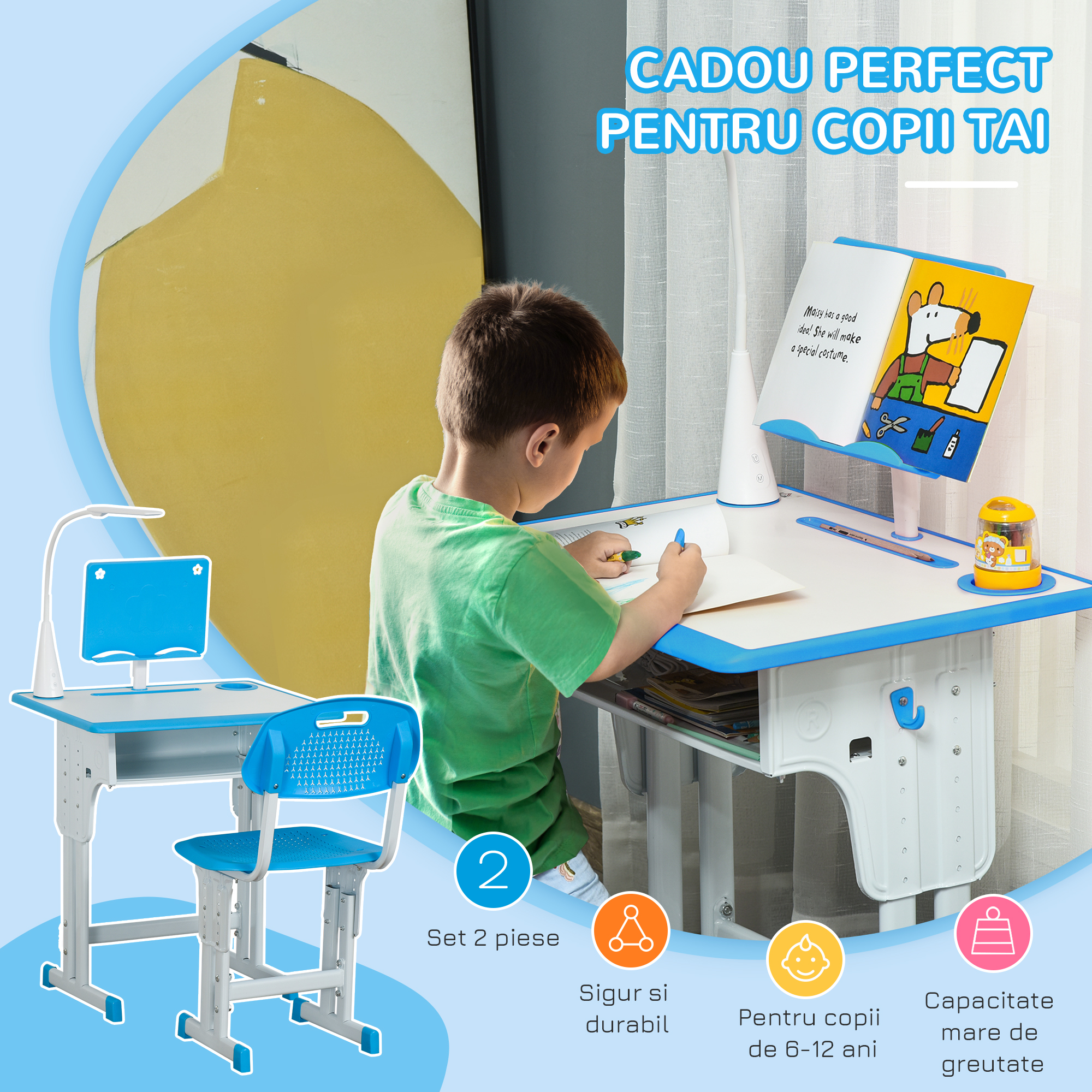  Banca scoala Copii - 6-12 Ani, Reglabila cu Lampa [4]