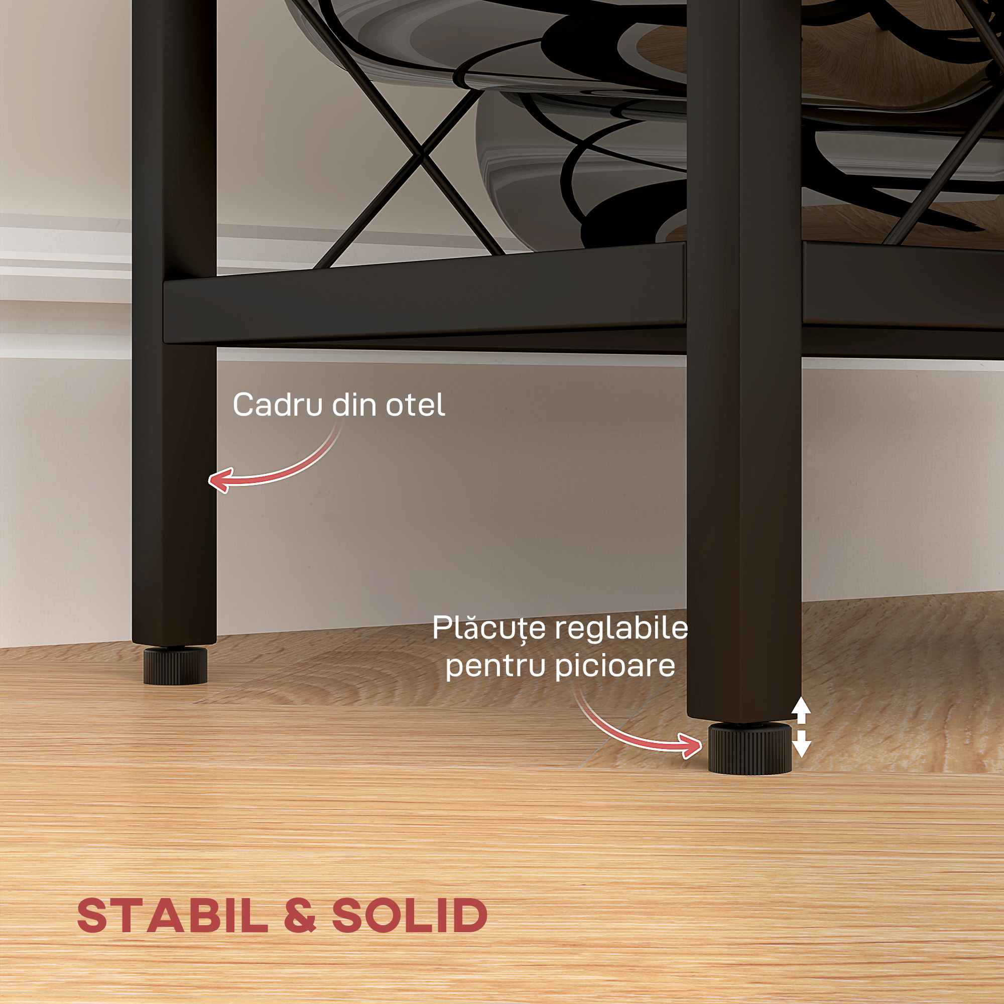  Suport pentru Sticle de Vin cu Blat din Sticla Securizata si Cadru din Otel, 41x22x41 cm, Negru [5]