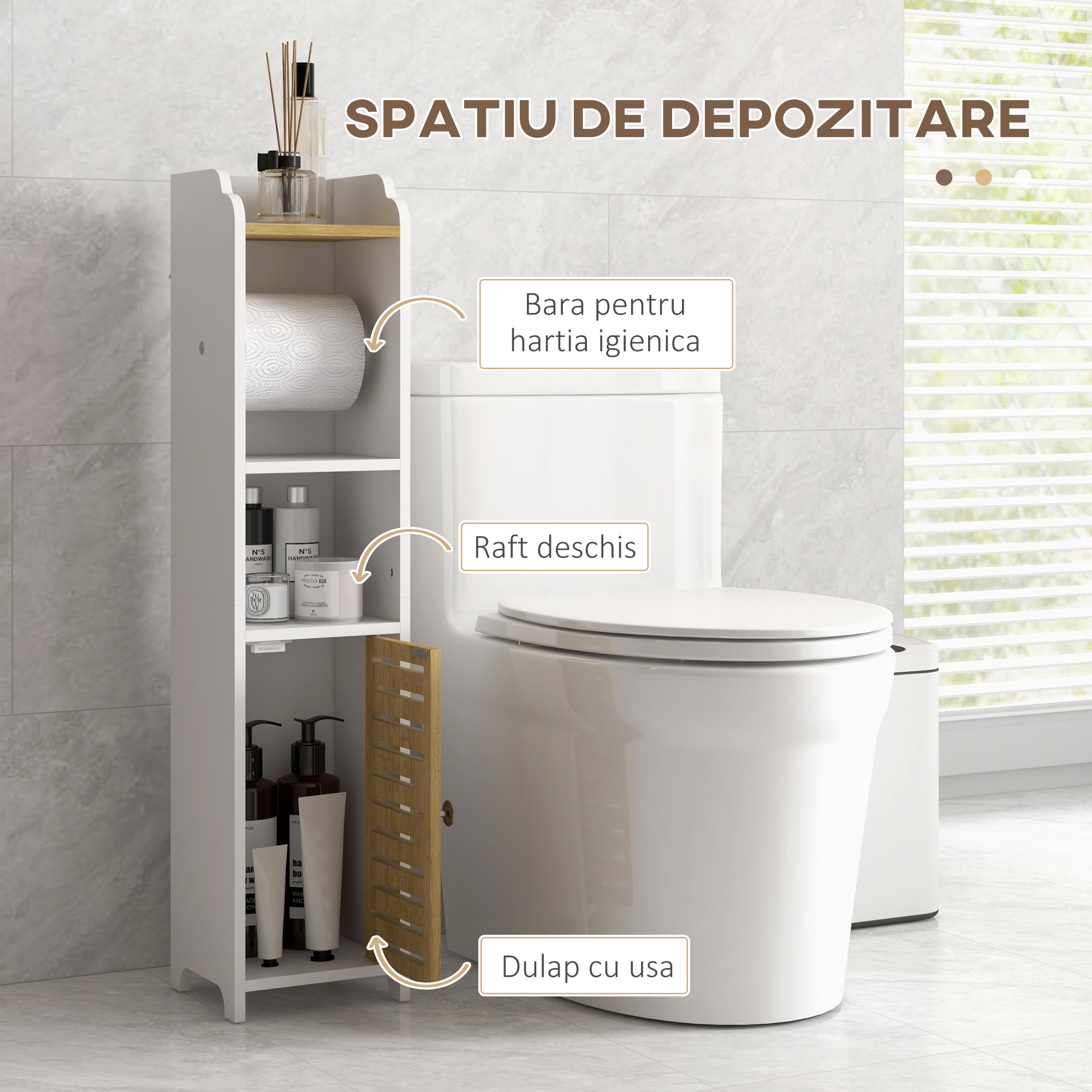  Dulap Baie cu Suport Hartie Igienica - Depozitare Compacta [4]