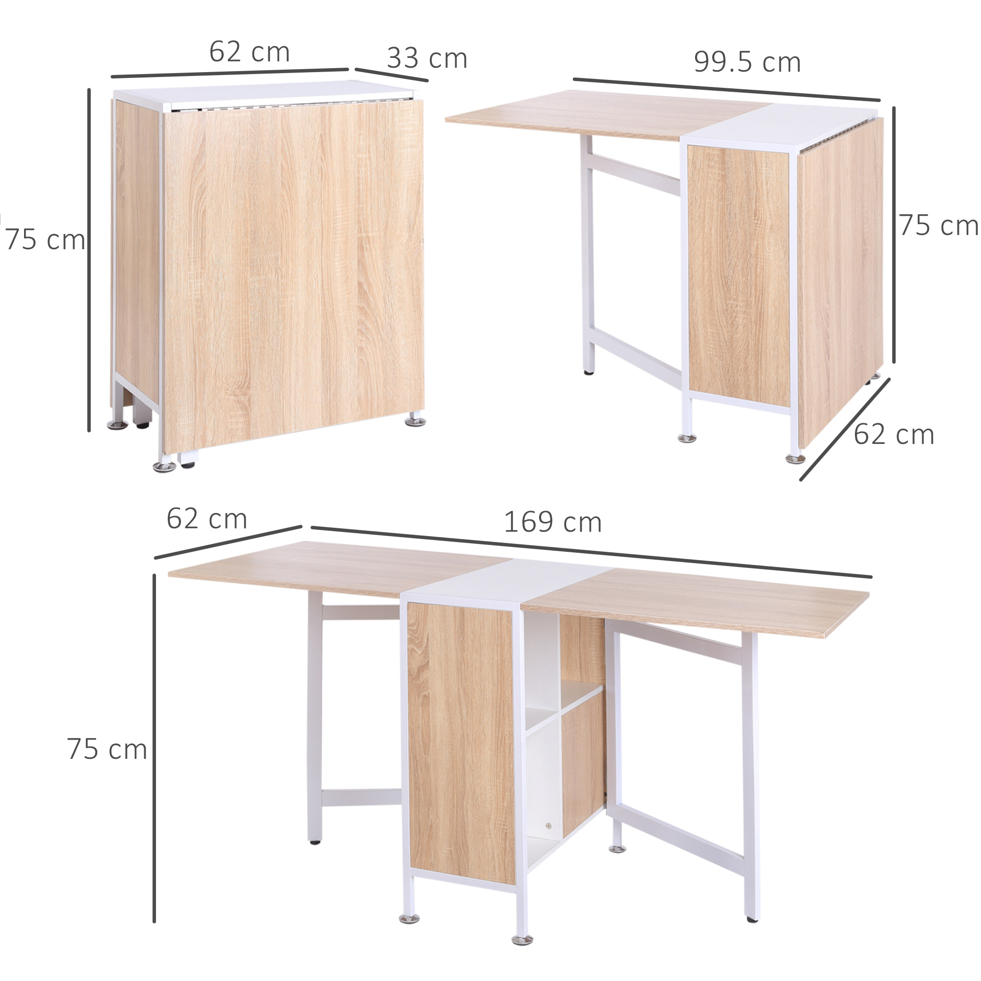  Birou 169×62×75 cm - Stejar & Alb cu 4 Compartimente Functionale [2]