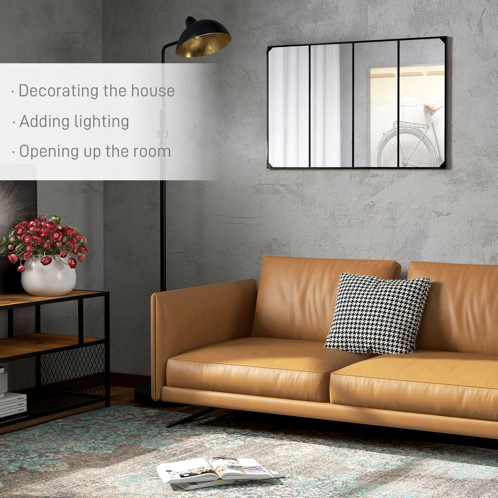  Oglinda Industriala de Perete, Oglinda Dreptunghiulara cu Rama Metalica, Oglinda Decorativa, 109x2x69 cm, Negru [3]