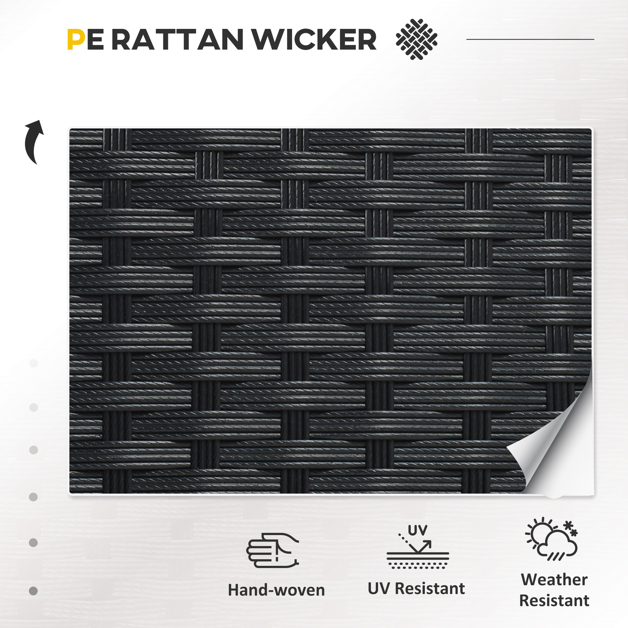  Set Exterior Rattan PE cu Canapea, 2 Fotolii cu Perne si Masuta din Sticla, Negru si Gri [3]