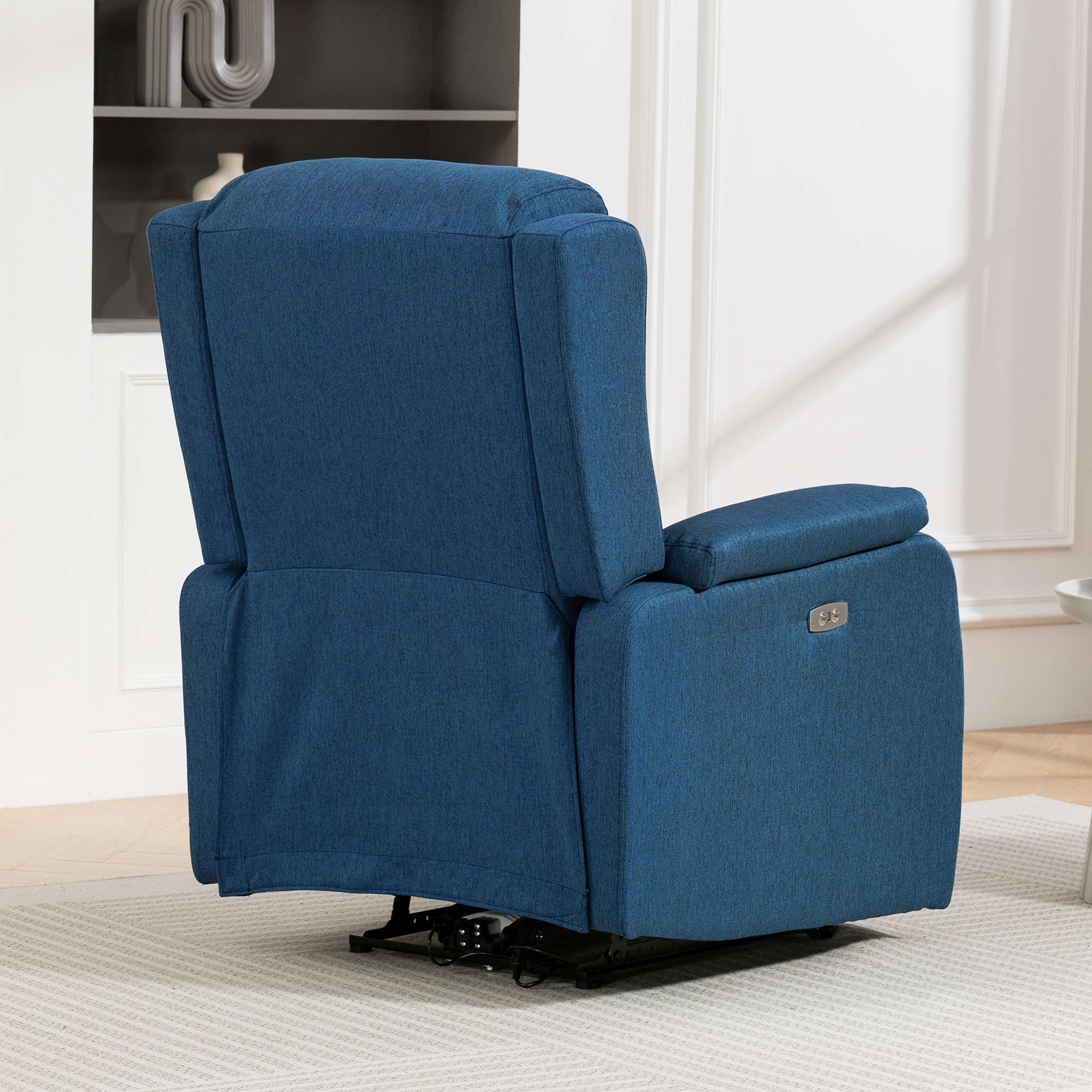  Fotoliu Electric Reclinabil cu Suport pentru Picioare, Material Textil cu Efect de In, 79x90x106 cm, Albastru [7]