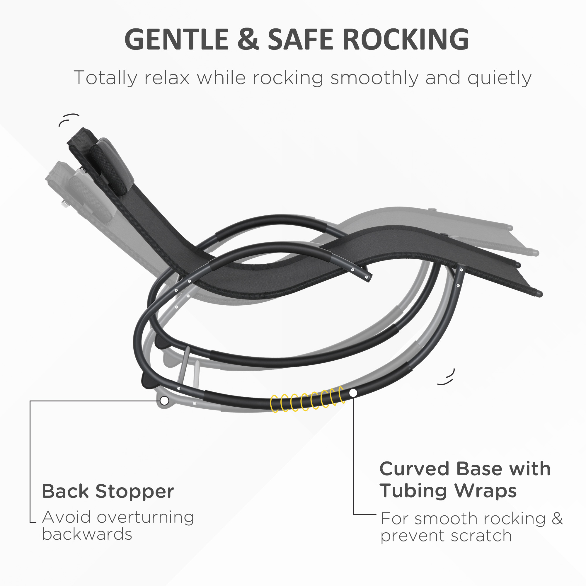  sezlong de Gradina, Balansoar cu Gravitatie Zero, sezlong Impermeabil cu Tetiera, 155x61x88 cm, Negru [4]