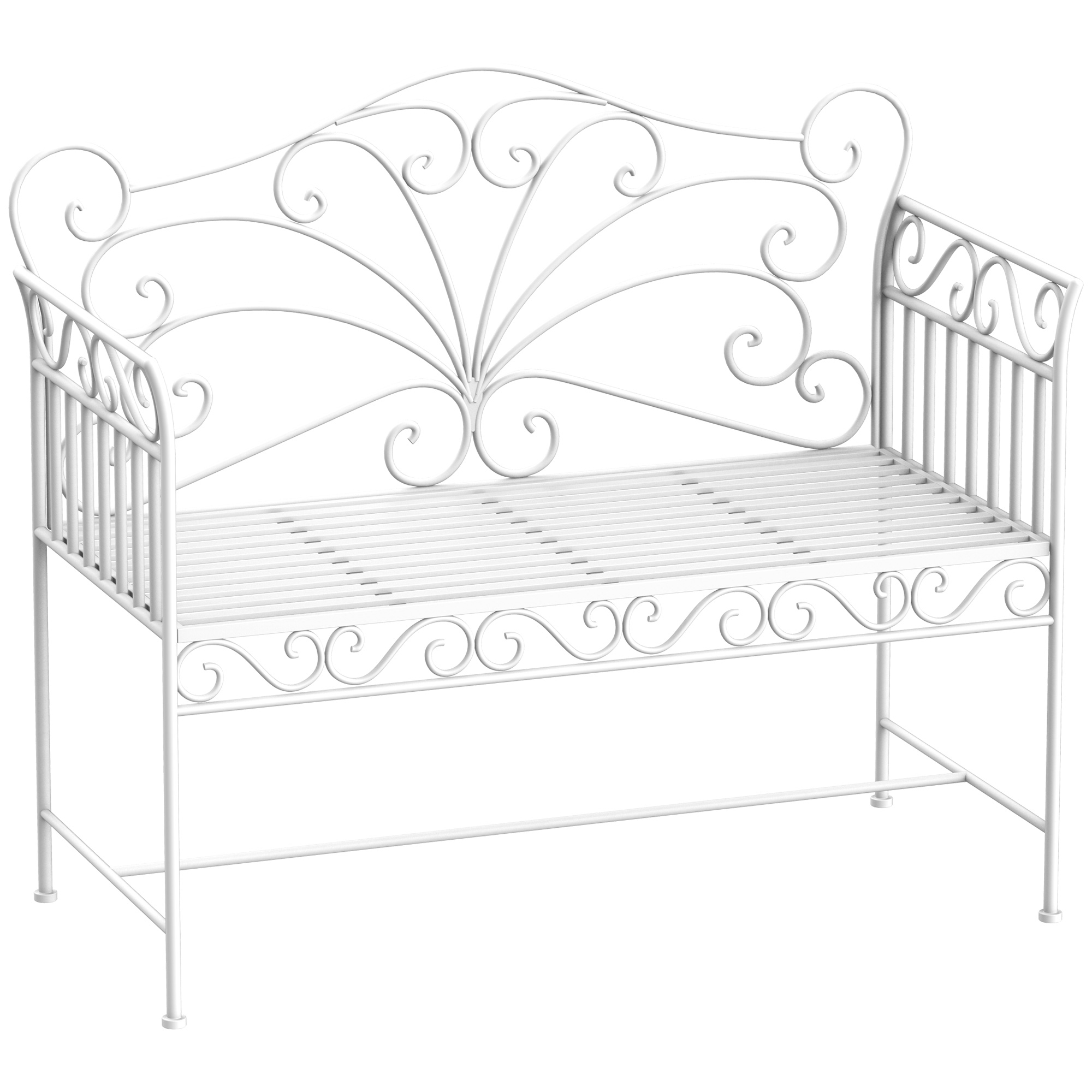 Gradina & balcon -  Banca de Exterior cu 2 Locuri, Banca de Gradina in Stil Romantic din Fier, 113,5x50x96 cm, Alb