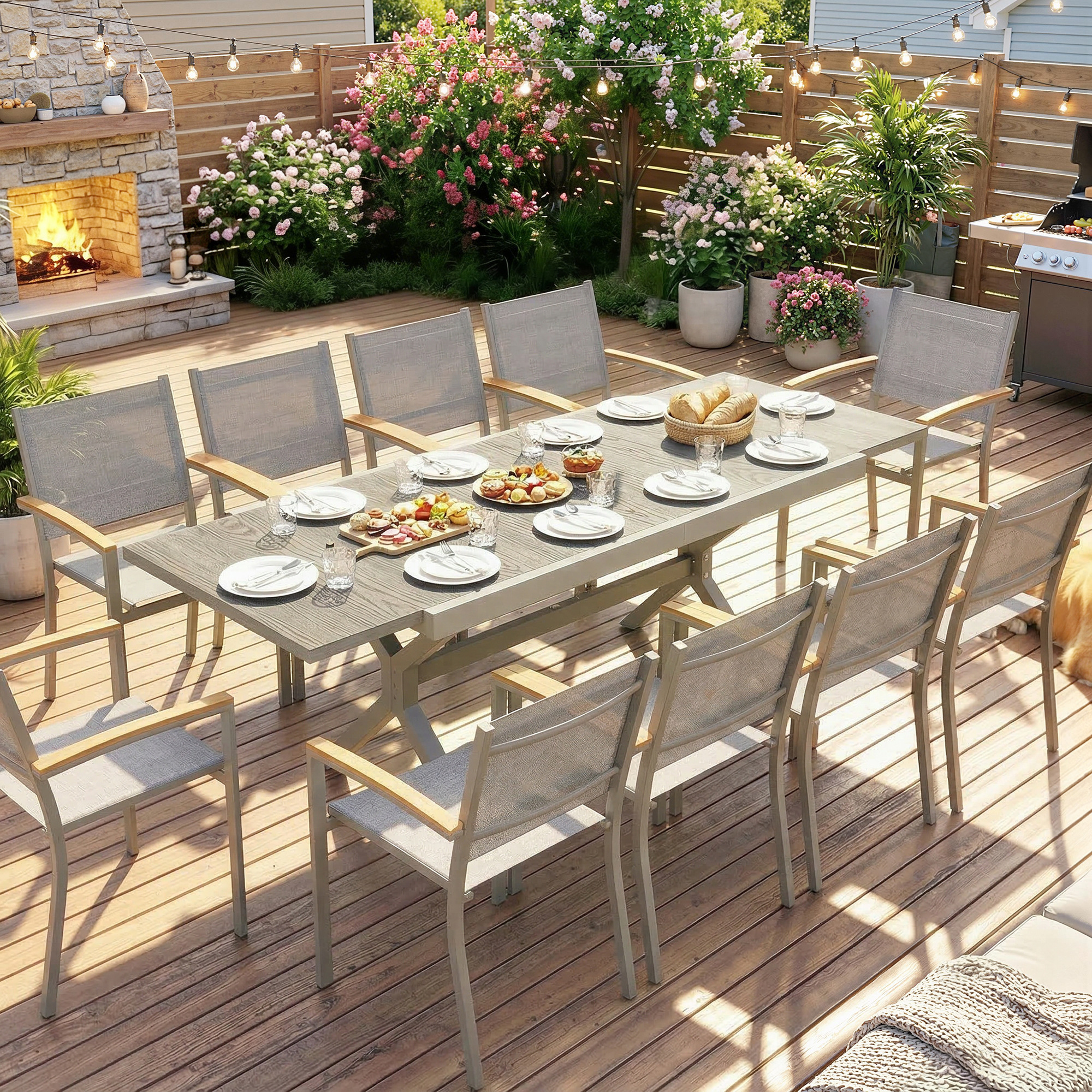  Masa Extensibila de Gradina pentru 8-10 Persoane, din Aluminiu si Otel, 154/214x85x73 cm, Gri [7]