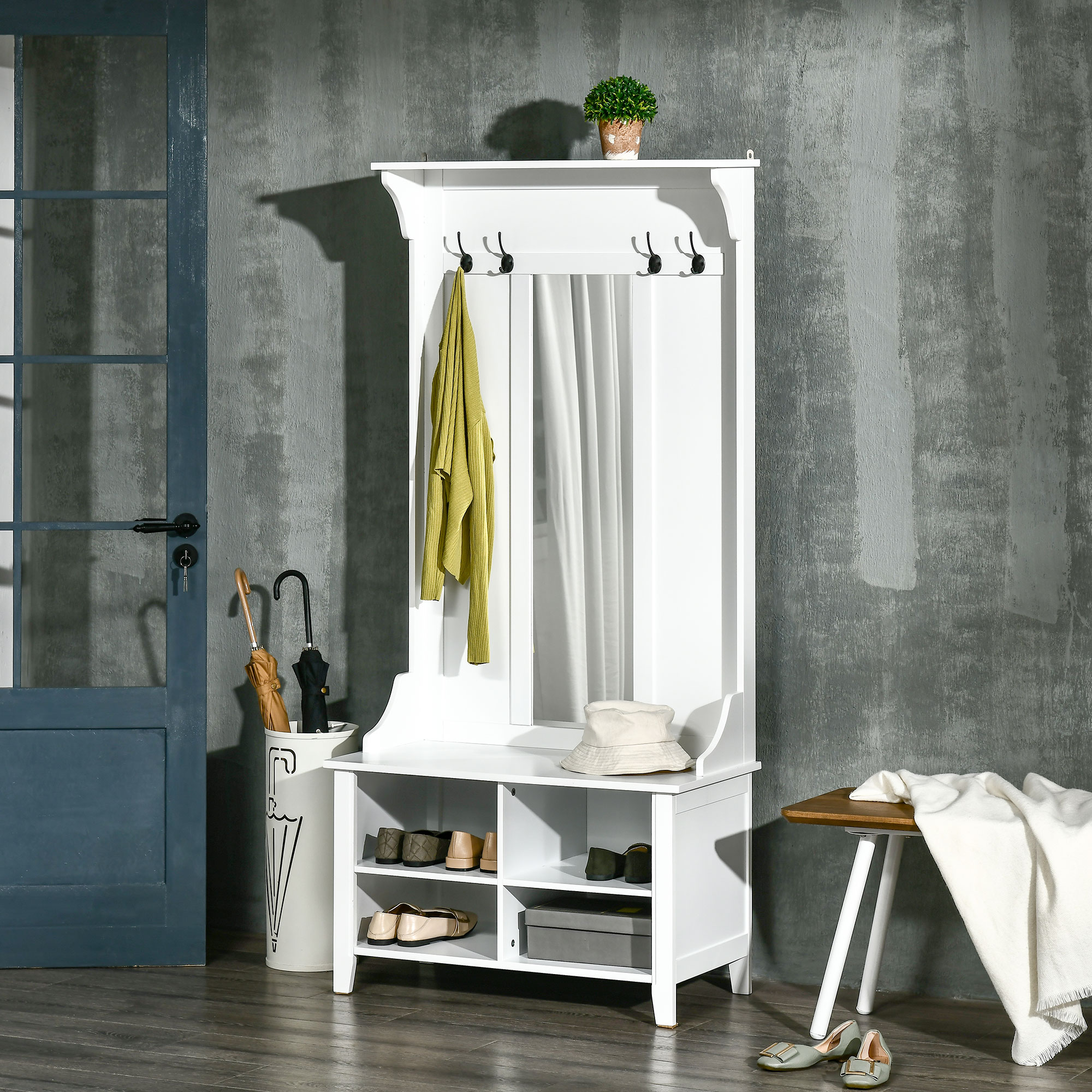  mobilier hol, cuier si oglinda, 80x40x170cm, alb [1]