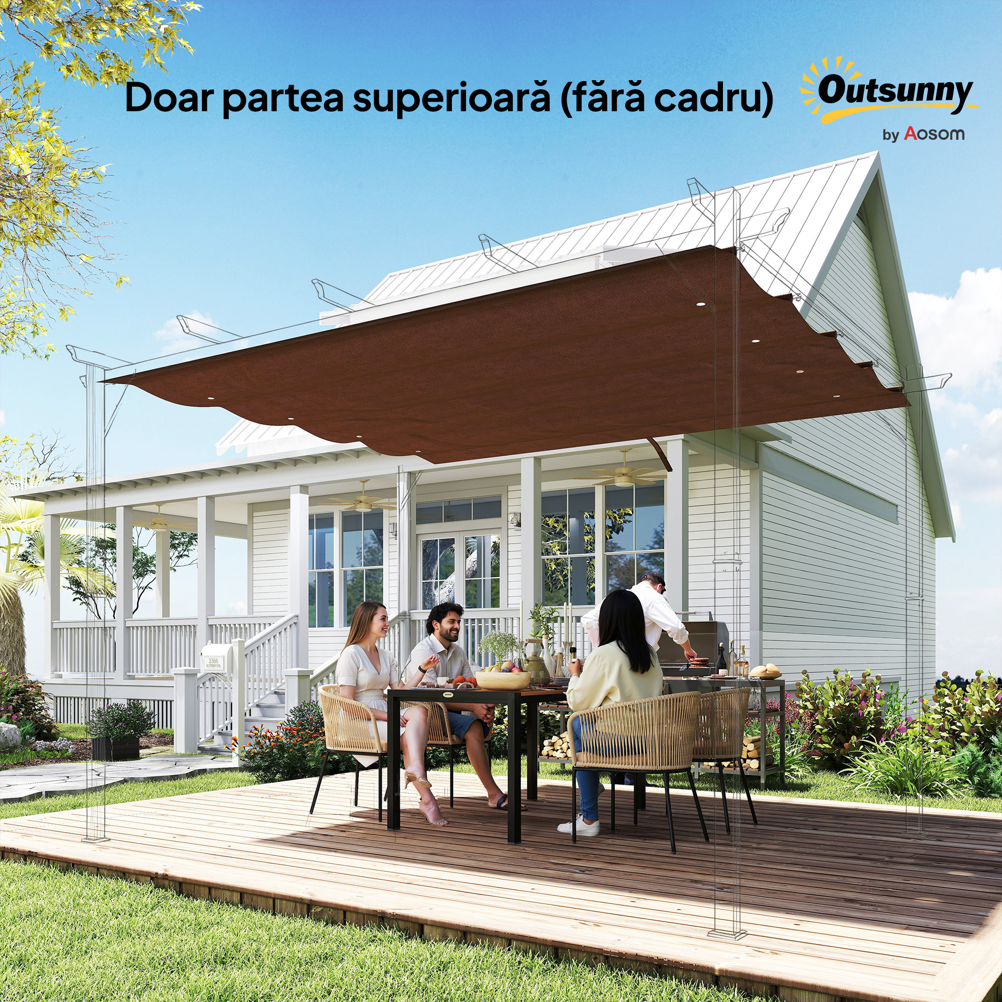 Acoperis Pergola, Copertina Retractabila pentru Pergola de 3 x 2.15m, Protectie UV30+, Gri inchis [7]