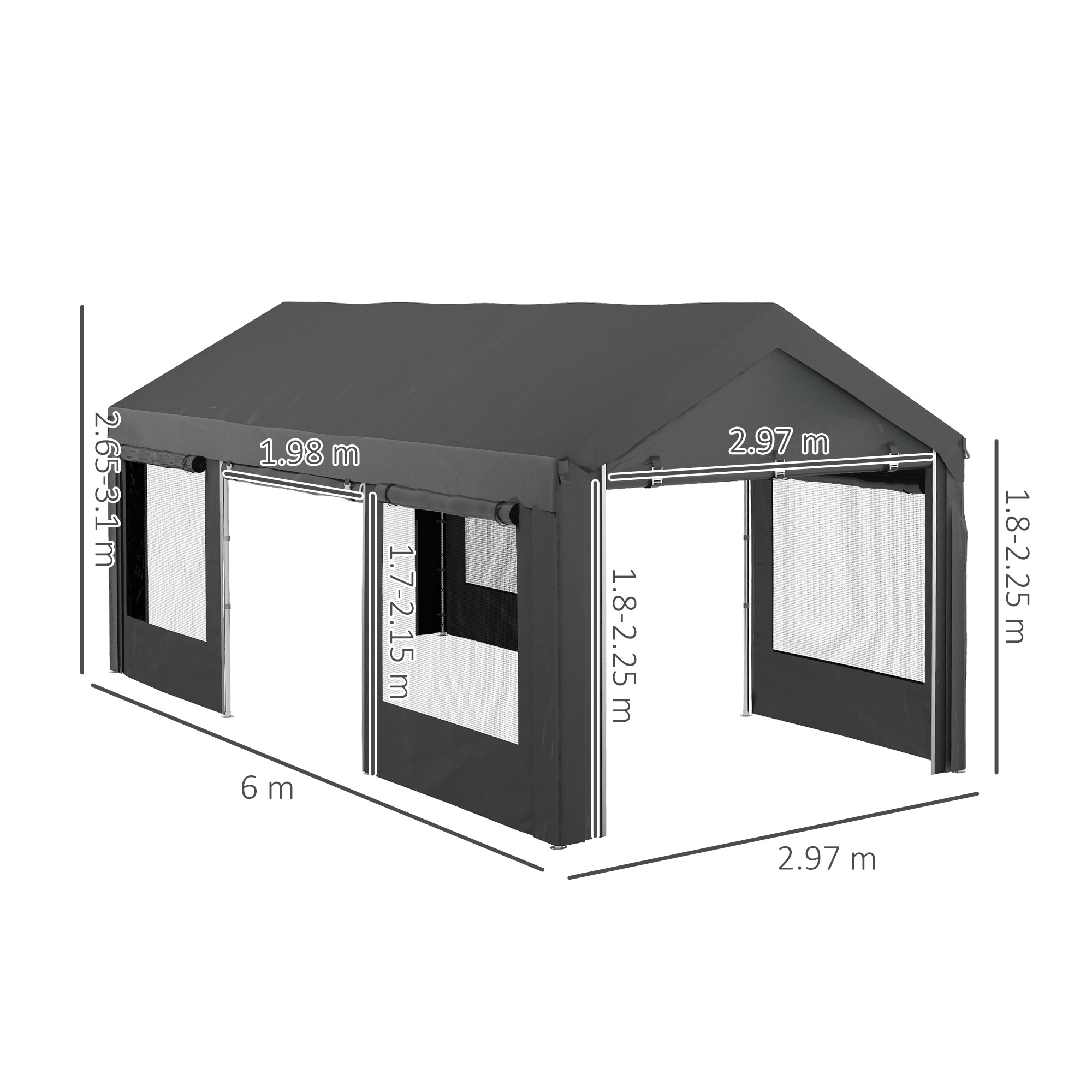  Pavilion de Gradina cu inaltime Reglabila, 4 Usi si 4 Ferestre, 6x3 m, Gri inchis [2]