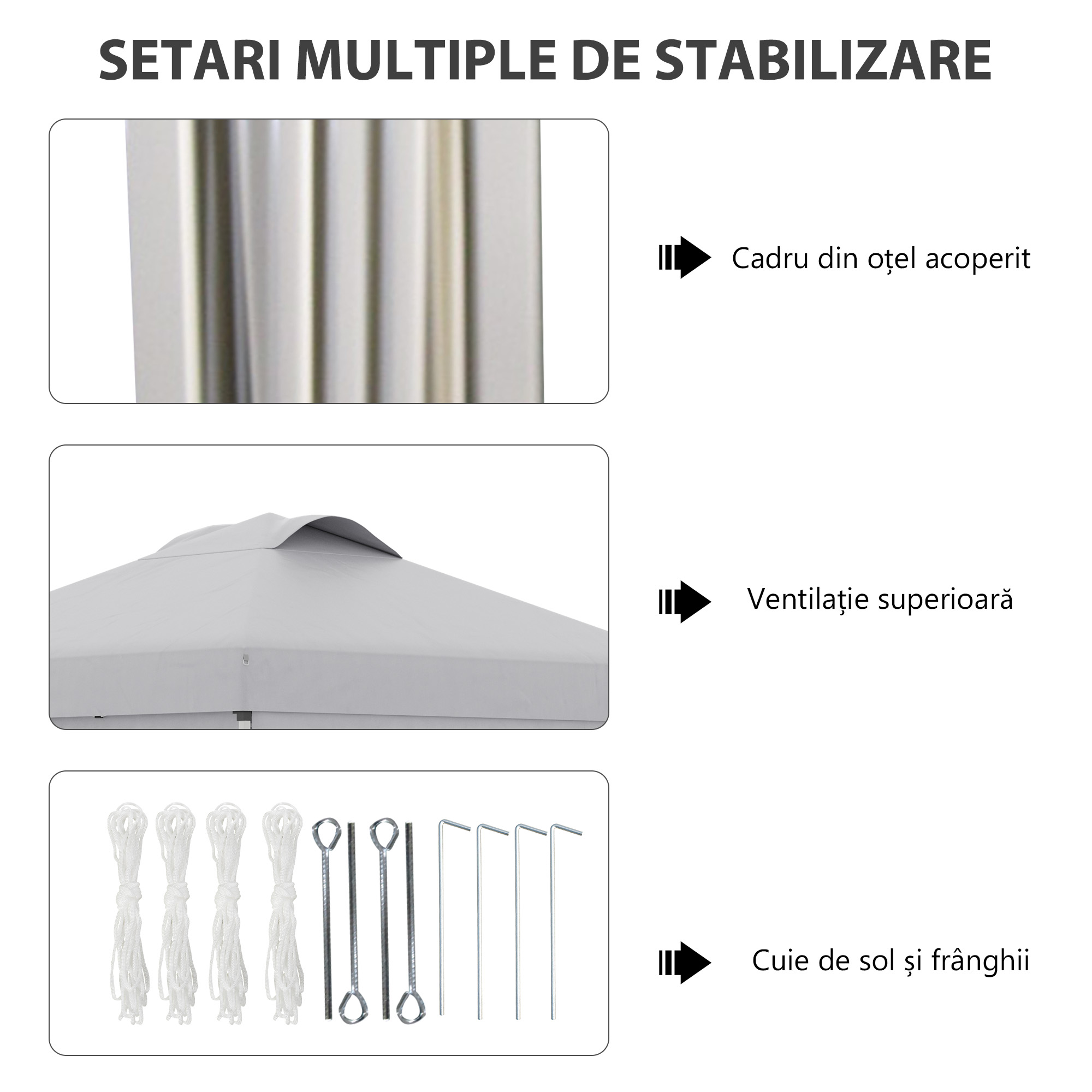  Pavilion Pliabil cu inaltime Reglabila, Usa, 2 Ferestre si Geanta de Transport, 297x297x284 cm, Gri Deschis [7]
