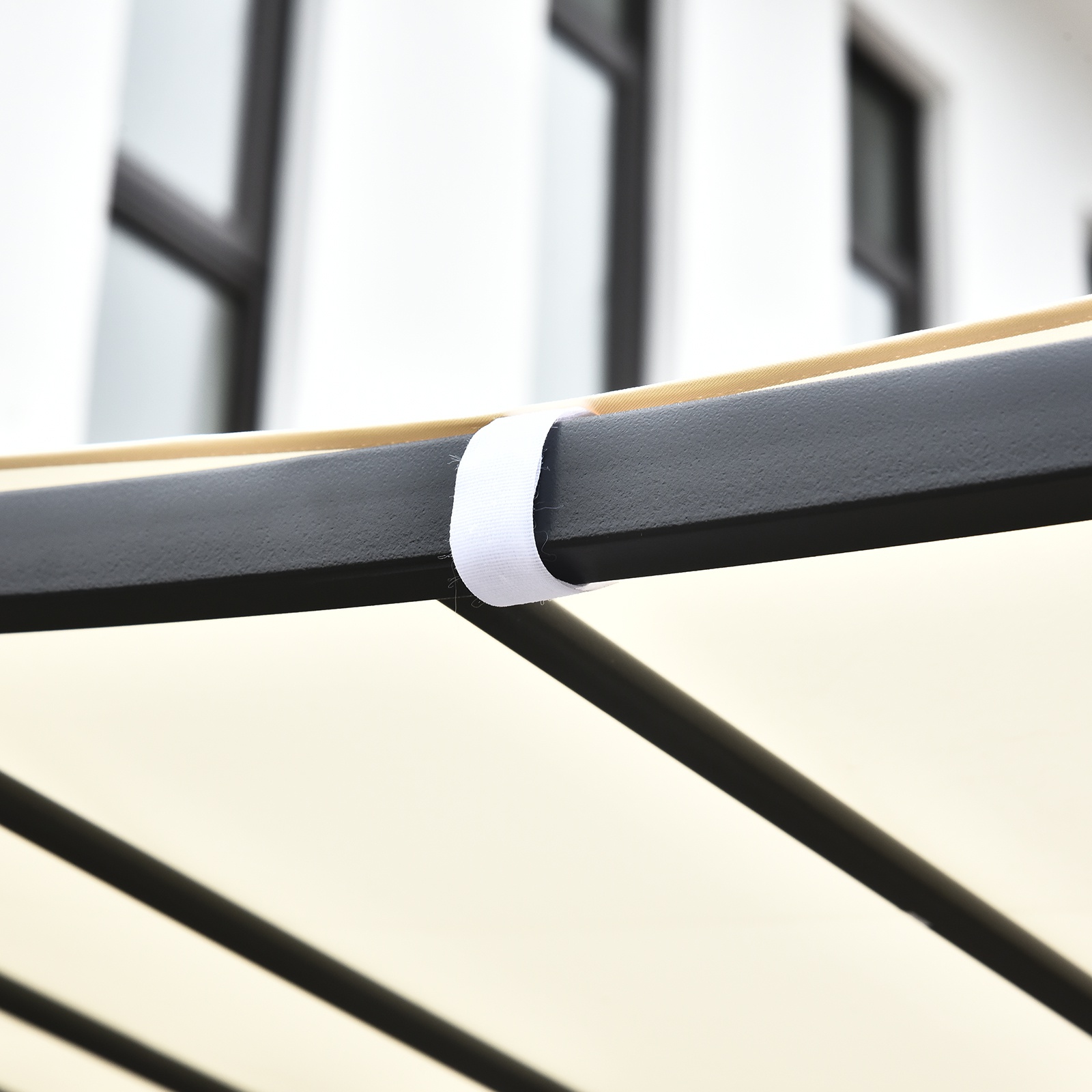  Foisor Perdea Parasolara Cu Prelata in Poliester Impermeabila, Crem, Cadru Gri, 297x297cm [8]