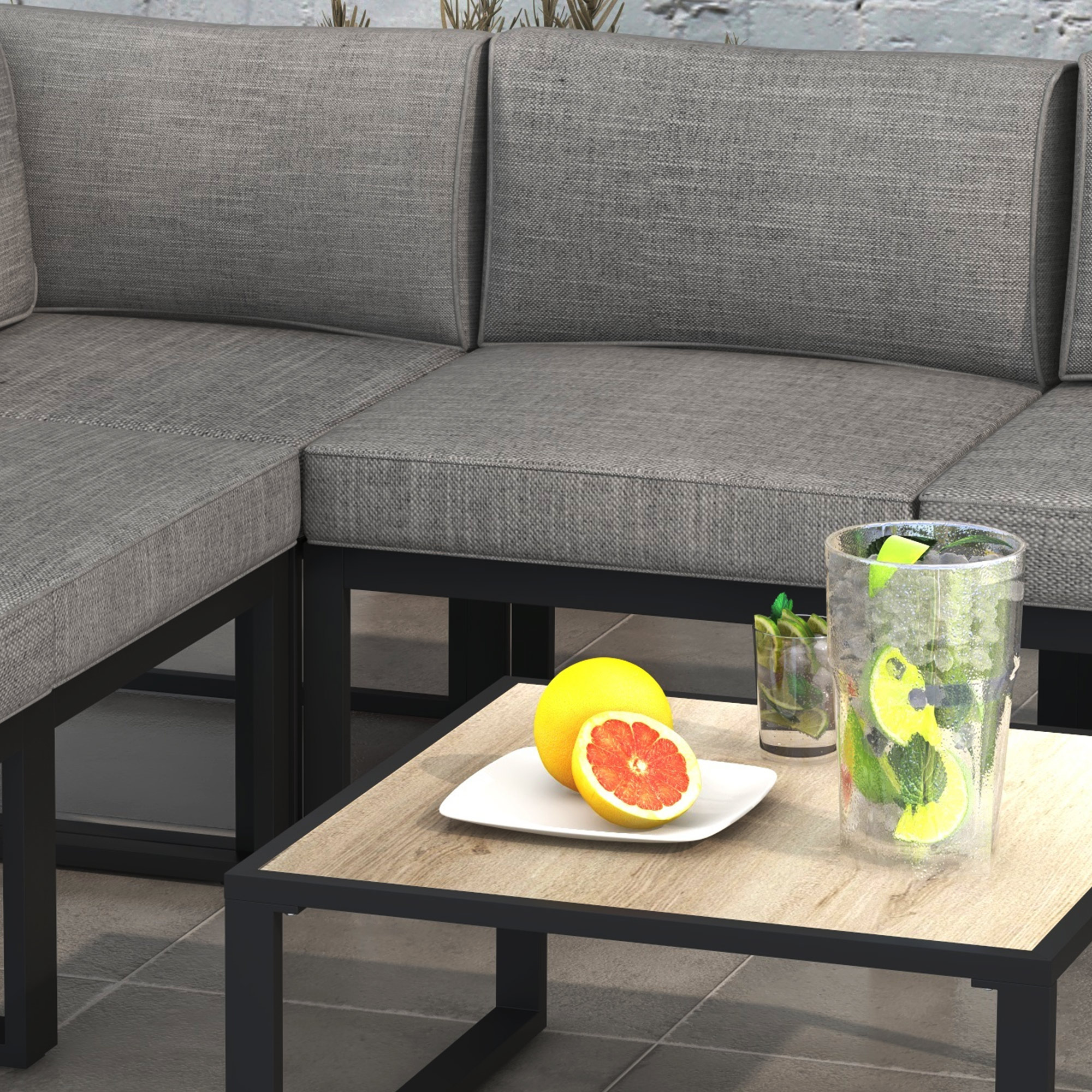  Set de Mobilier de Gradina din 6 Piese cu Pernute de Grosime 10 cm, Set de Canapea cu Cadru din Aluminiu [8]