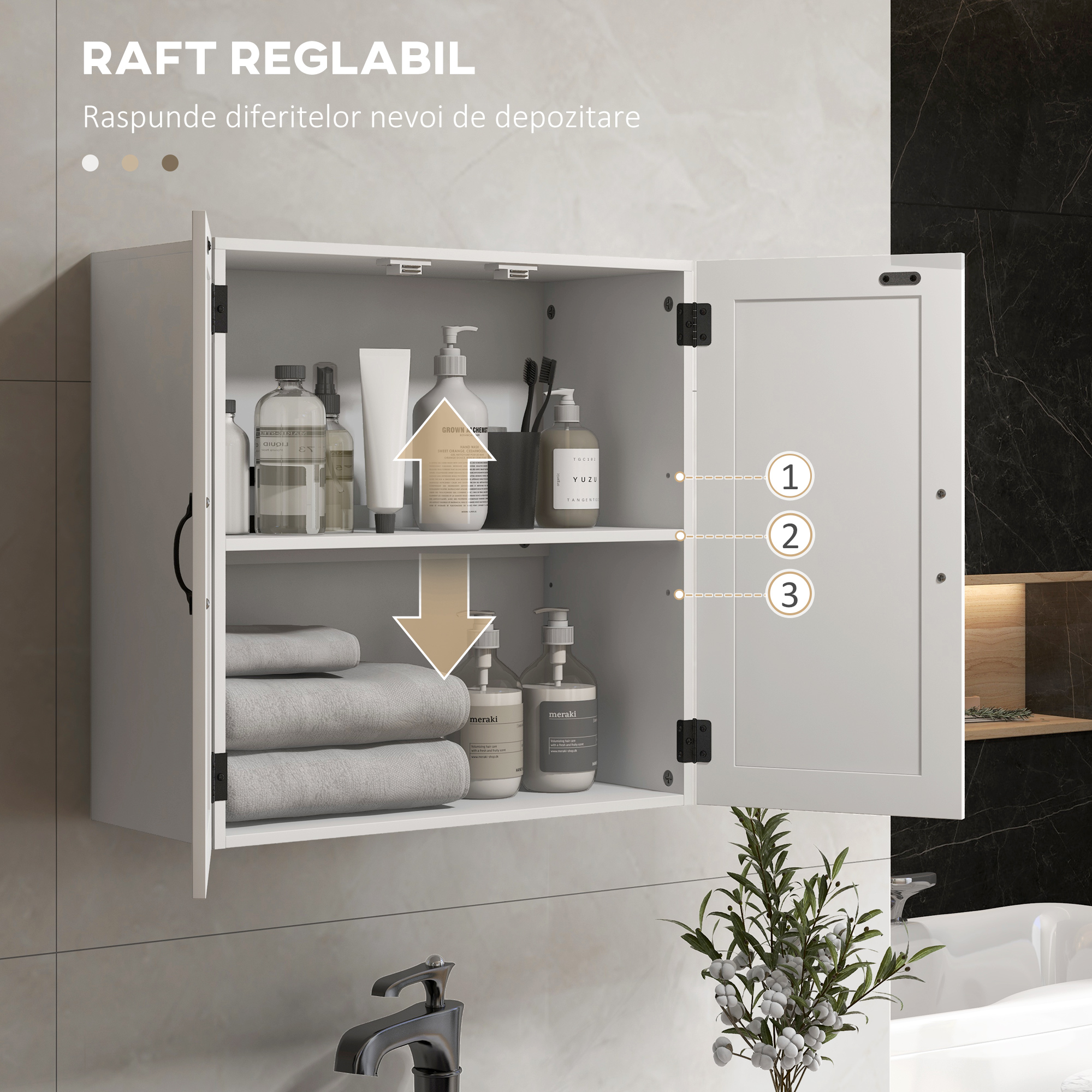  Dulap Rustic de Perete pentru Baie, cu Usi in Stil X si Raft Reglabil, Depozitare pentru Baie, Bucatarie sau Hol, Rezistent la Apa,60x30x60 cm [3]