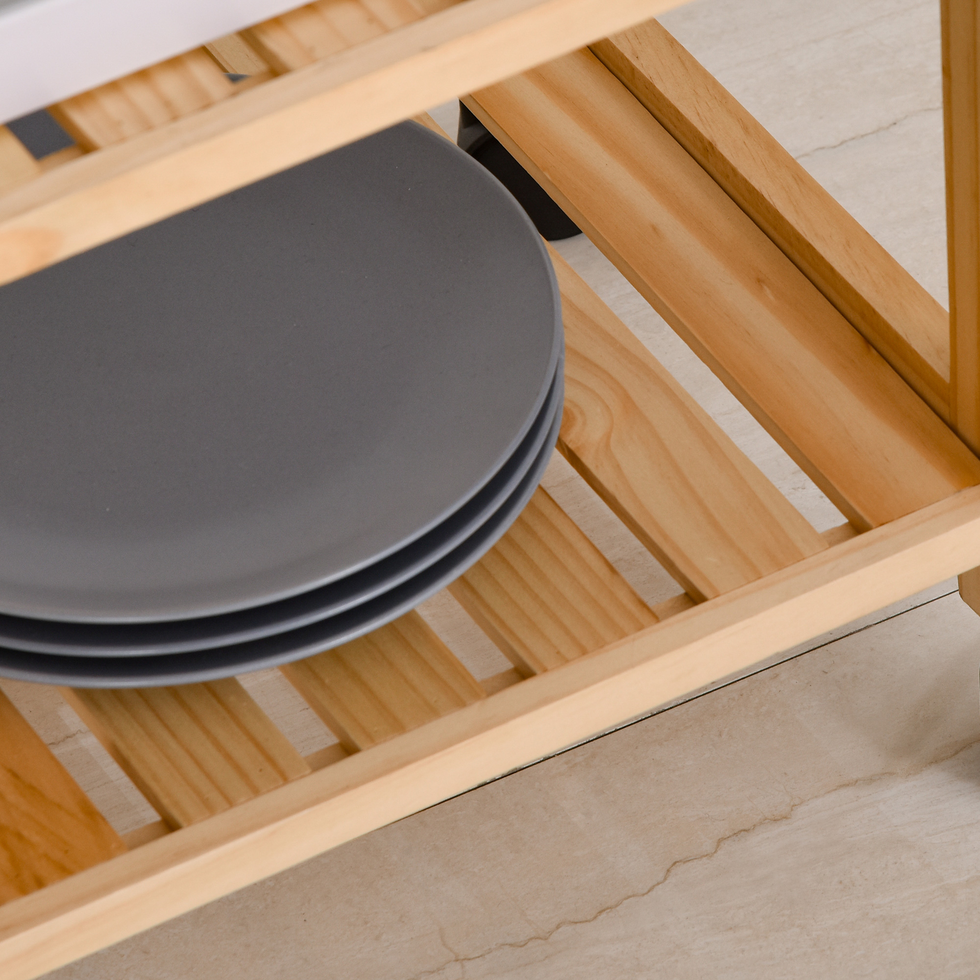  Carucior de bucatarie cu 4 nivele din MDF si lemn de pin cu 4 roti pivotante, 40x30x76 cm, alb si maro [8]