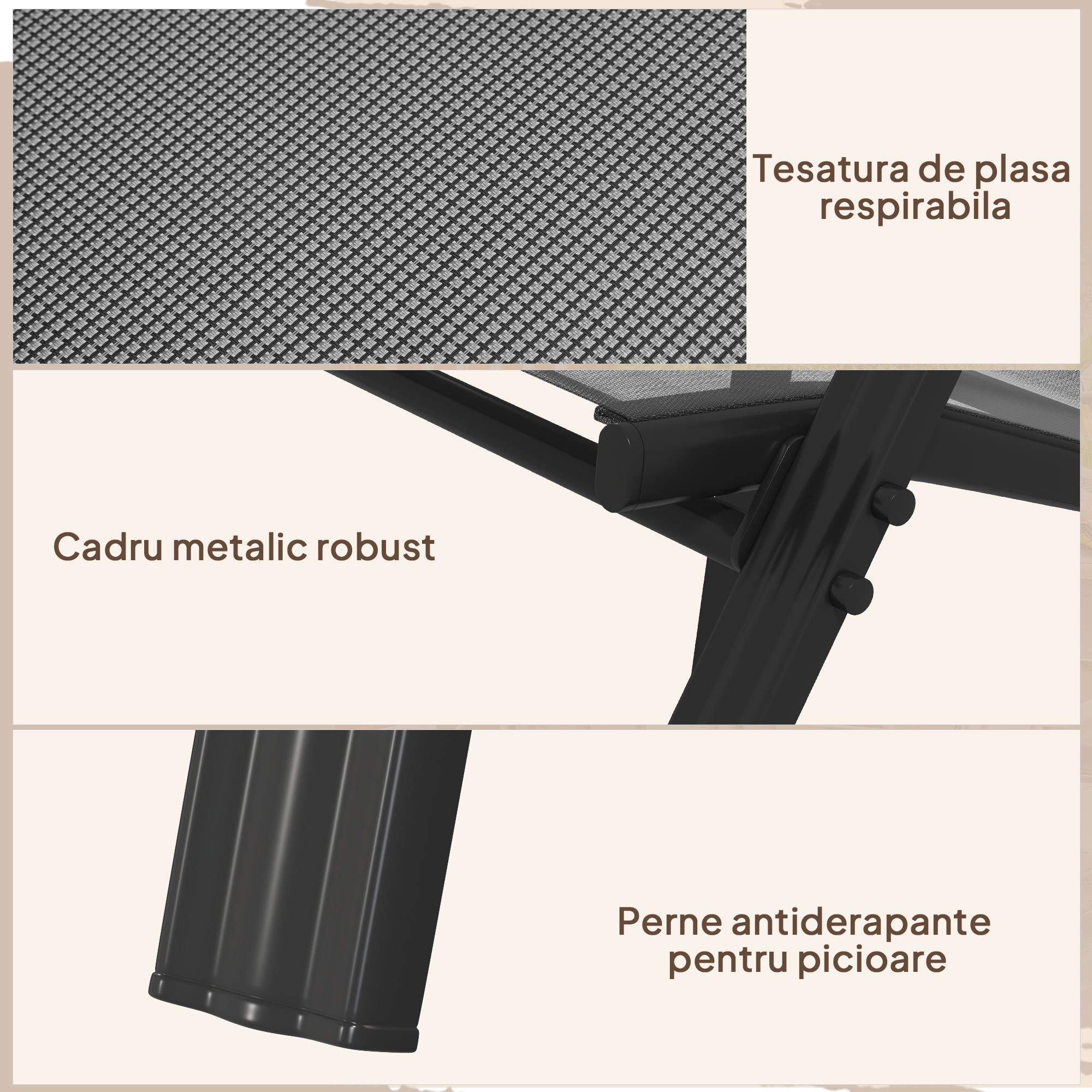  Set 6 Piese Scaune de Gradina cu Cotiere, Scaune de Exterior Stivuibile din Metal si Tesatura Respirabila, Maro [5]