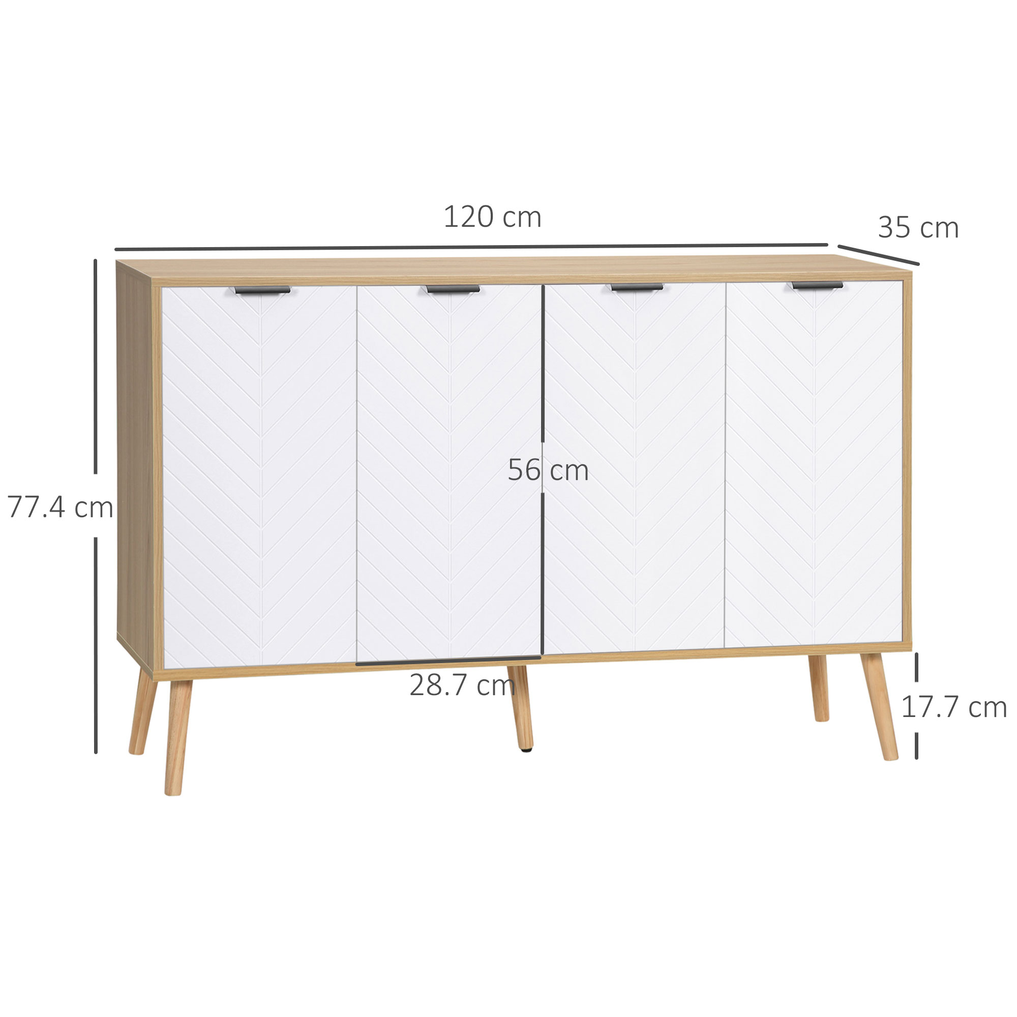  Bufet Bucatarie, Mobilier Bucatarie cu Rafturi Reglabile si Picioare din Lemn de Pin, Bufet Modern pentru Living, Sufragerie, Bucatarie, 120x35x77.4cm, Natur si Alb [2]