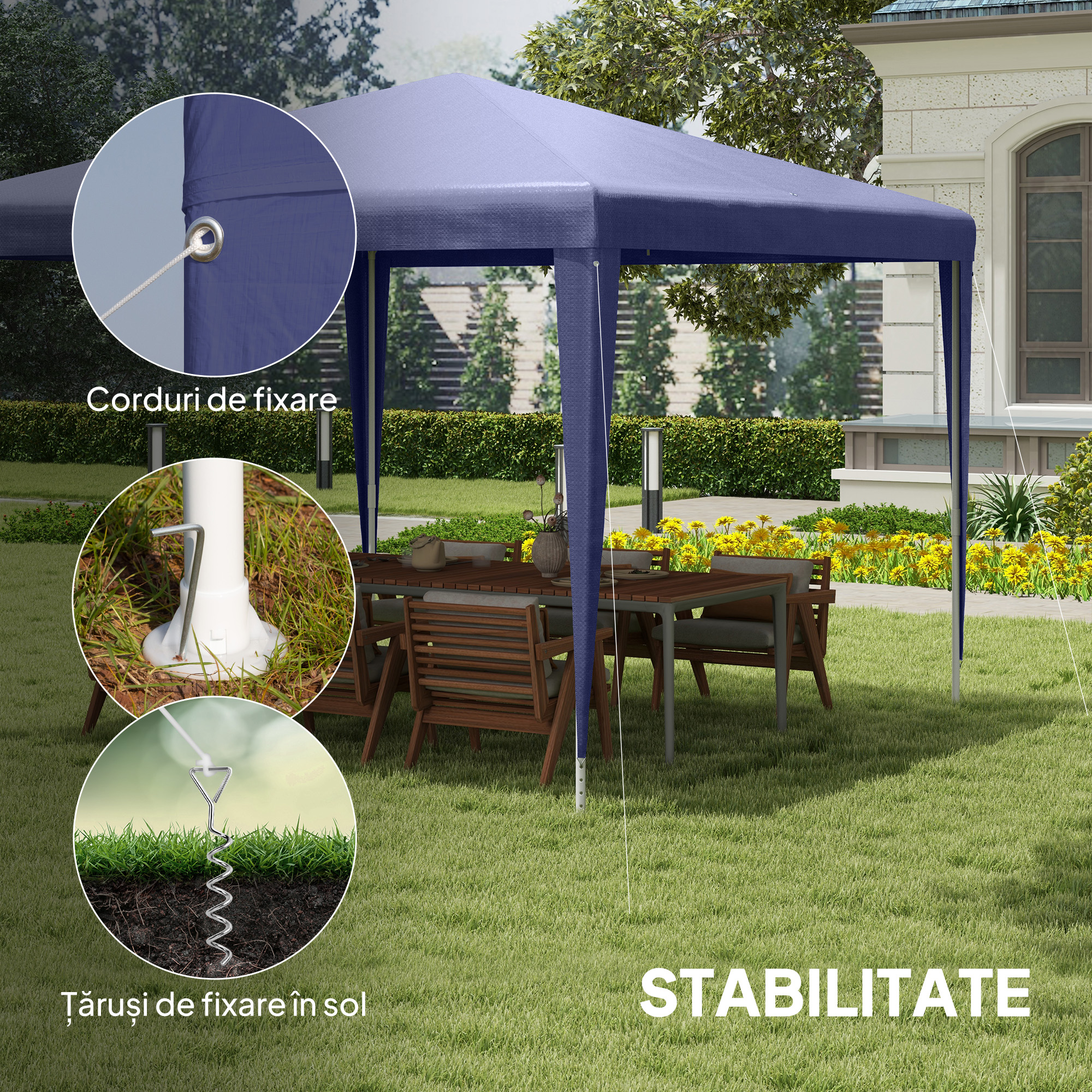  Pavilion de Gradina 3x3 m Pliabil si Portabil cu Acoperire Anti-UV, Albastru [5]