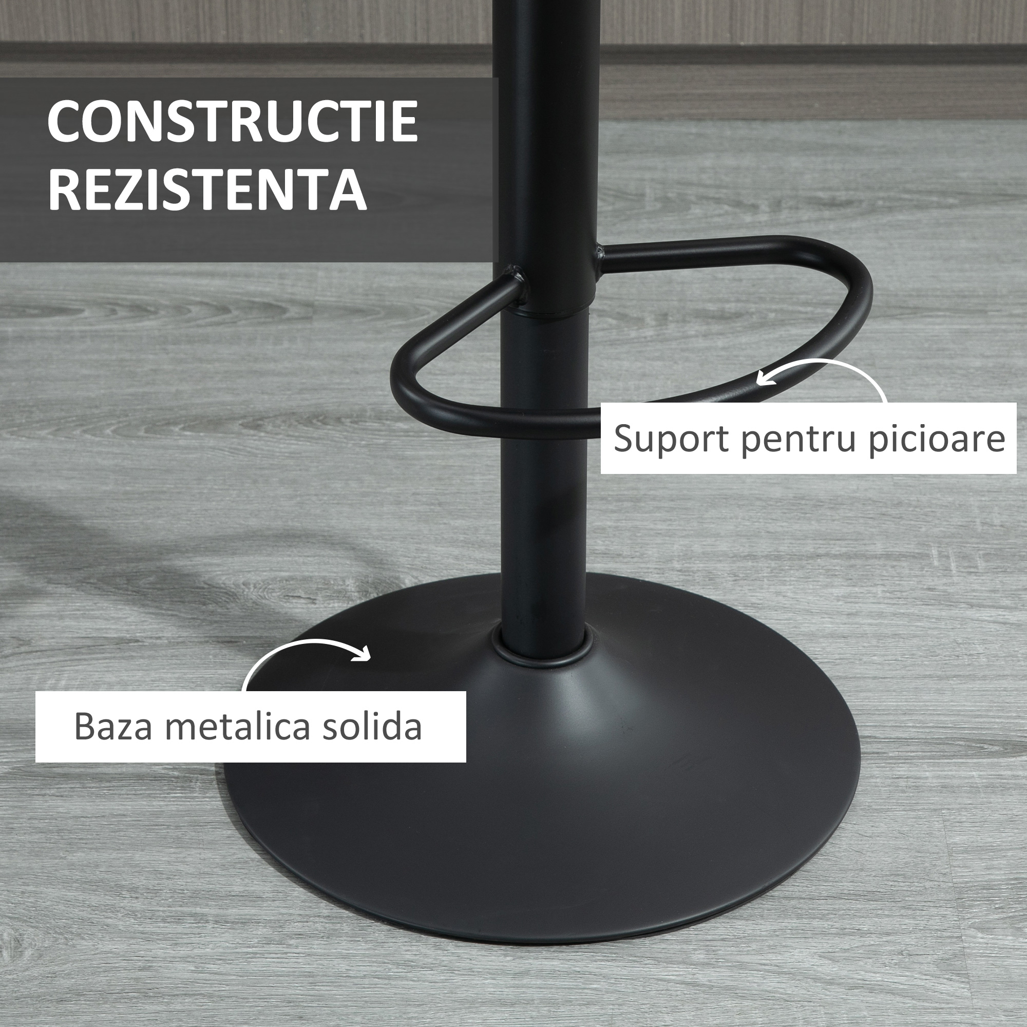  Set de 2 scaune de bar in stil industrial cu spatar din microfibra, suport pentru picioare si inaltime reglabila gri [5]