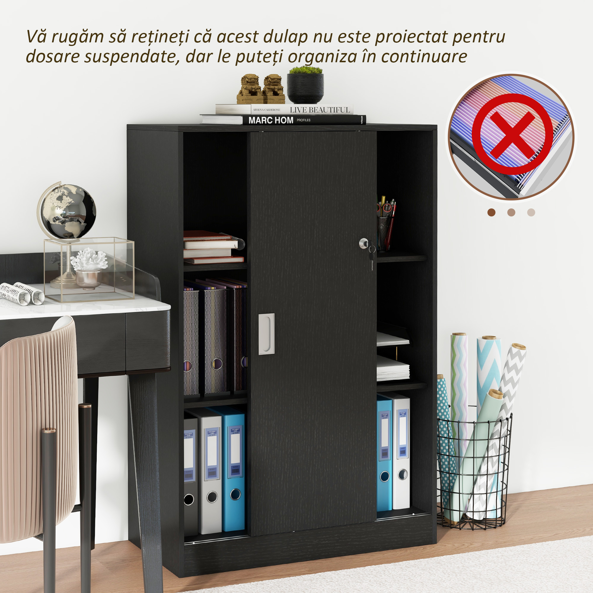  Dulap Birou 80x40x120 cu 3 Rafturi si Usa Dubla cu incuietoare pentru Birou sau Salita, Negru [5]