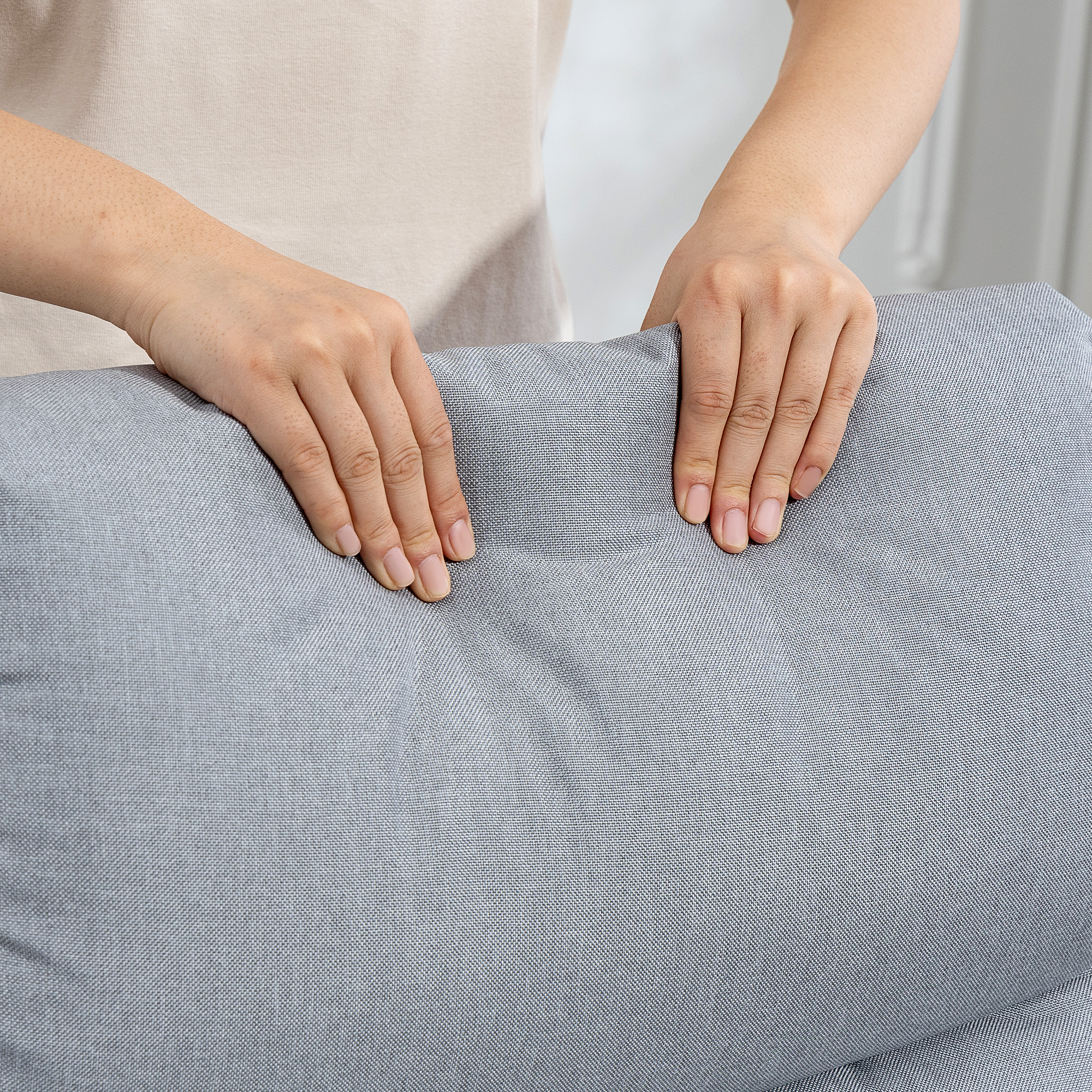  Fotoliu Reclinabil 135° max in Material cu Efect de In, Spuma, Otel si Lemn, 73x86x100 cm, Gri Deschis [8]