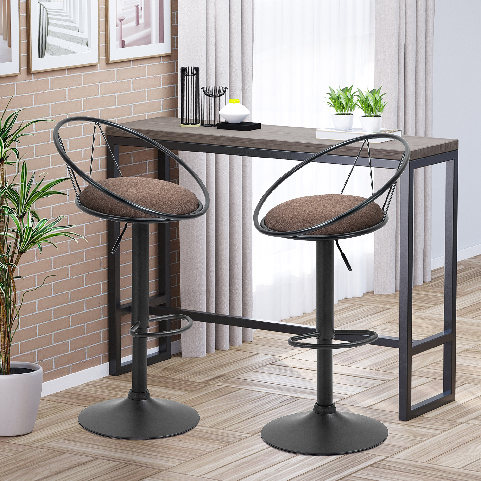  Set 2 Scaune de Bar - Pivotante, Maro, Reglabile 78-100 cm [1]