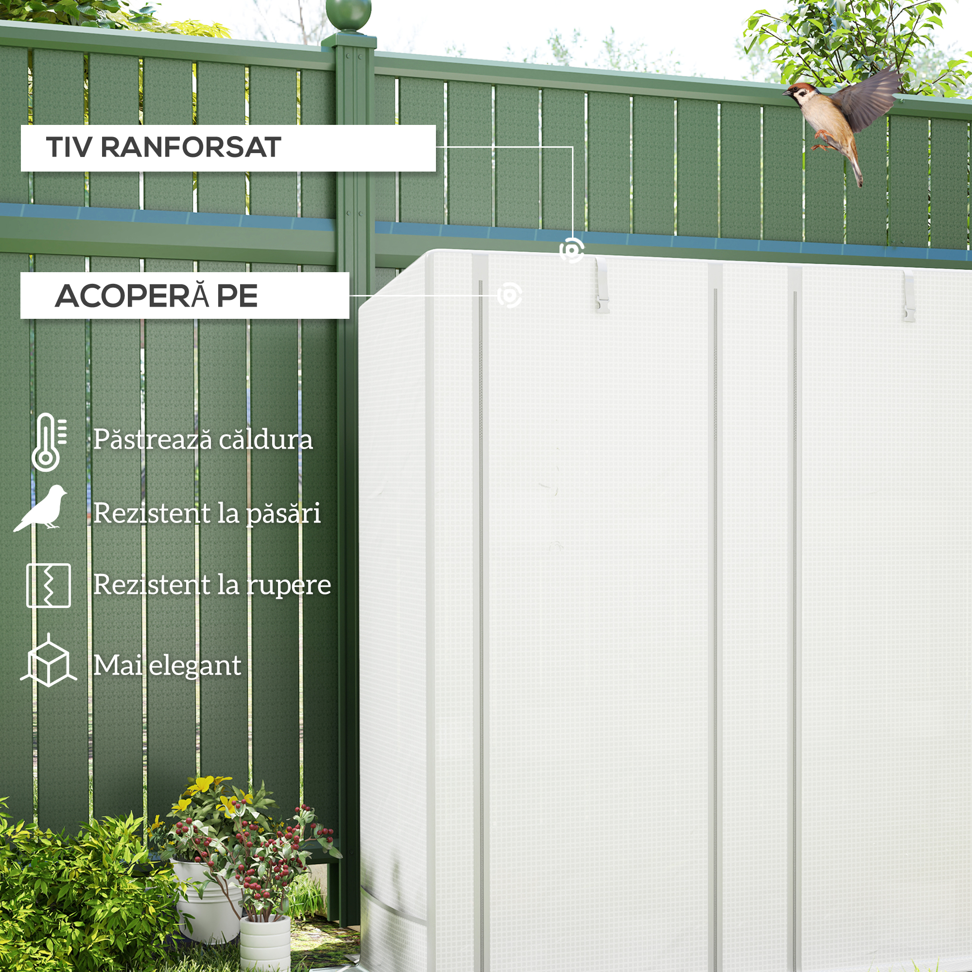  Sera de Gradina cu 2 Usi Rulabile, Raft cu 3 Niveluri si Buzunare Laterale, Alb si Gri [3]