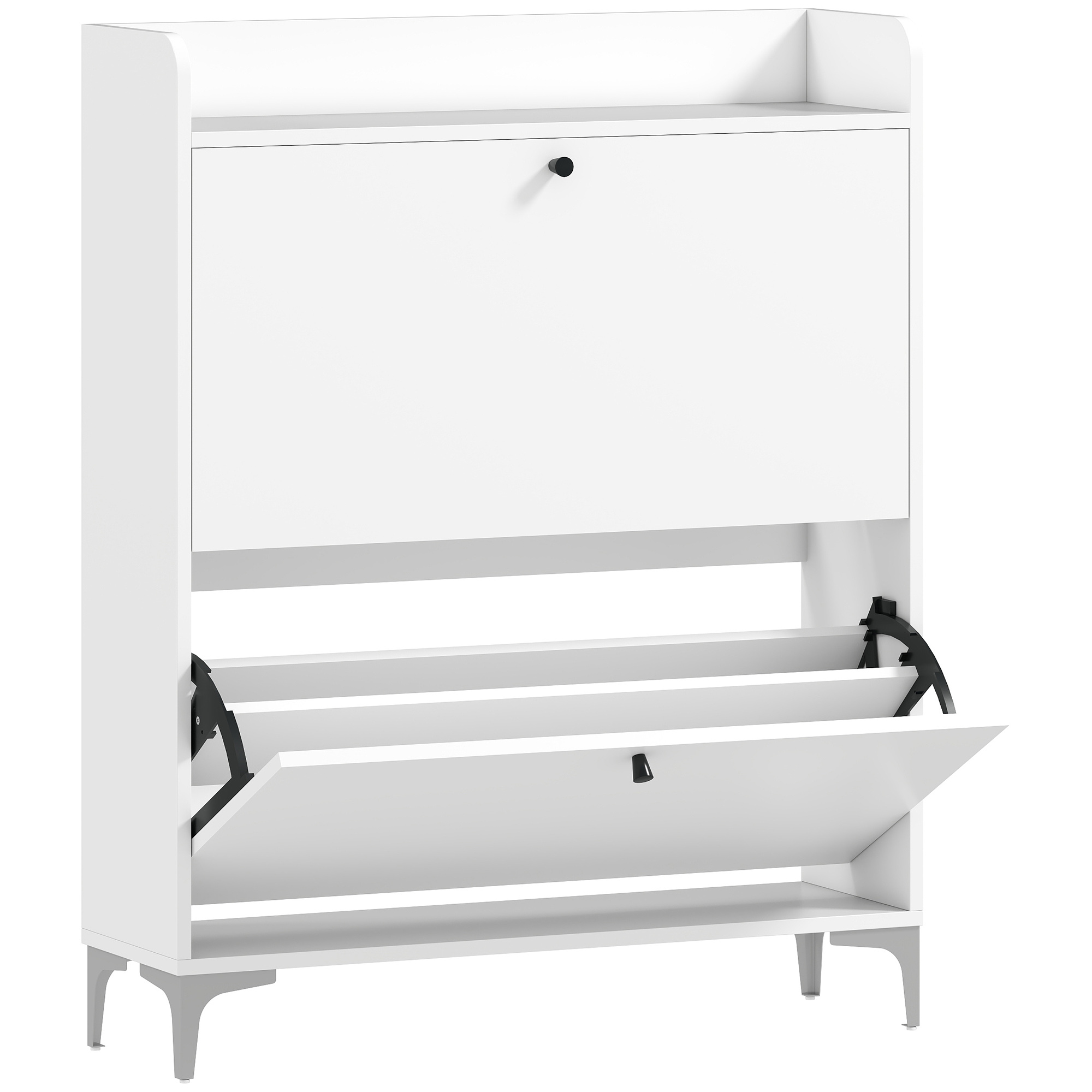 Living & hol -  Dulap pentru Pantofi Slim cu 2 Usi Rabatabile, Rafturi Reglabile, Blat Superior si Baza Ridicata, Potrivit pentru 16 Perechi, PAL si Metal, 80x24x101 cm, Alb