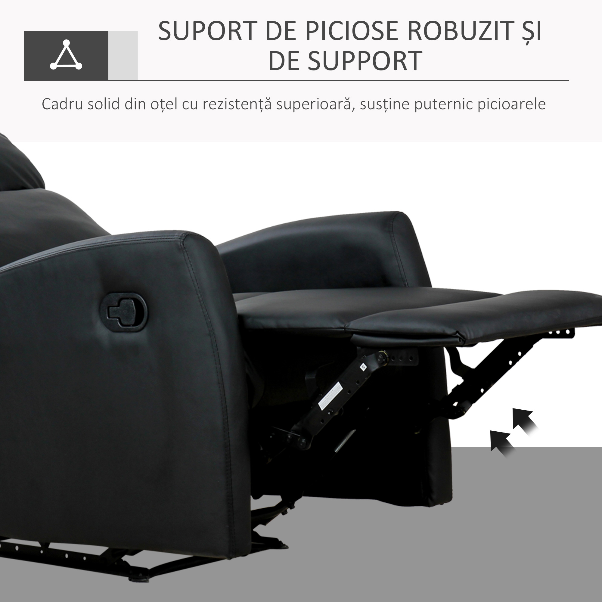  Fotoliu Relax Rabatabil Ergonomic Piele Sintetica 65 × 92 × 100cm, Negru [5]