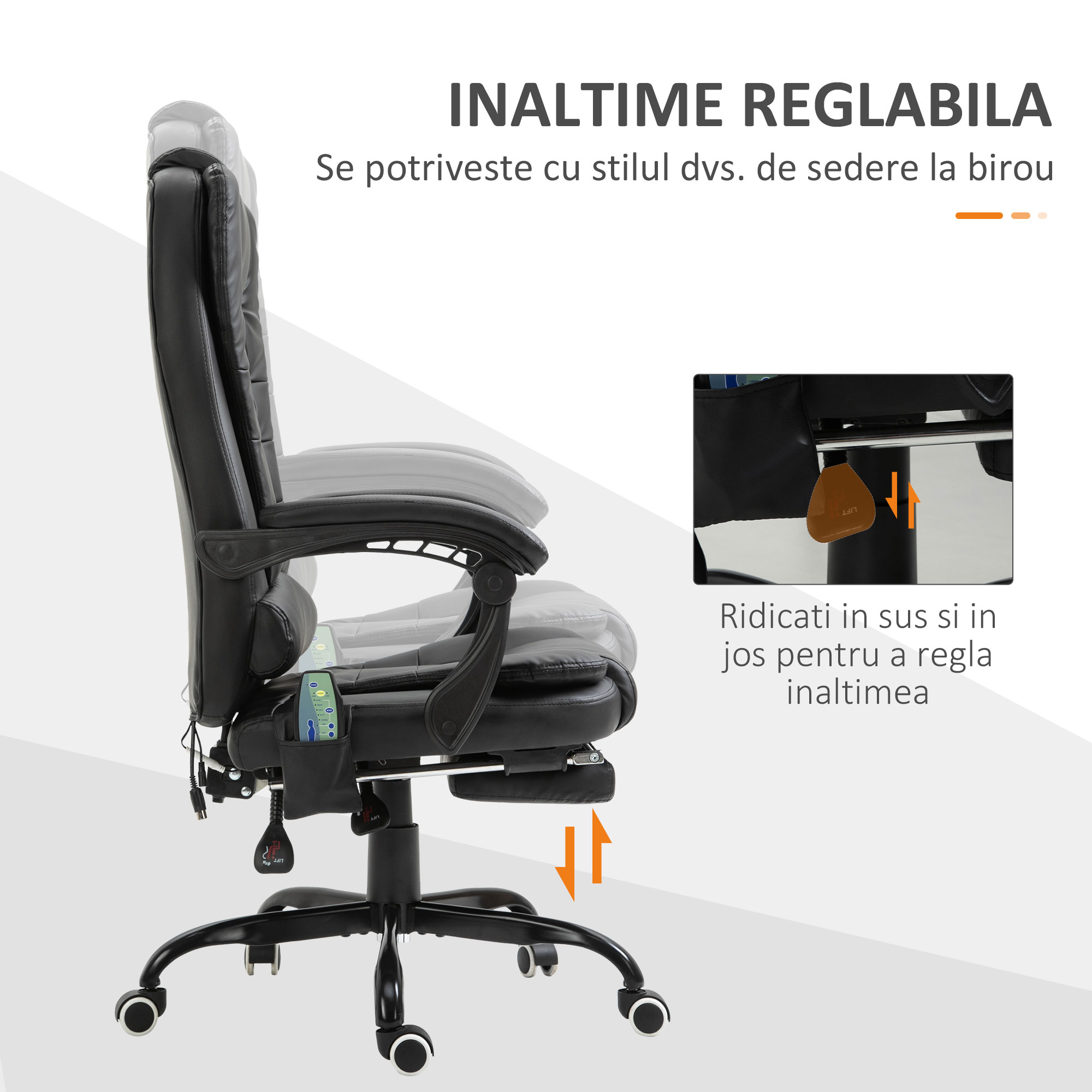  Fotoliu de birou cu masaj cu 7 puncte de vibratie scaun de birou ergonomic suport pentru picioare spatar inclinat negru fotoliu pentru oaspeti sufragerie camera de zi dormitor dormitor interior casa [4]