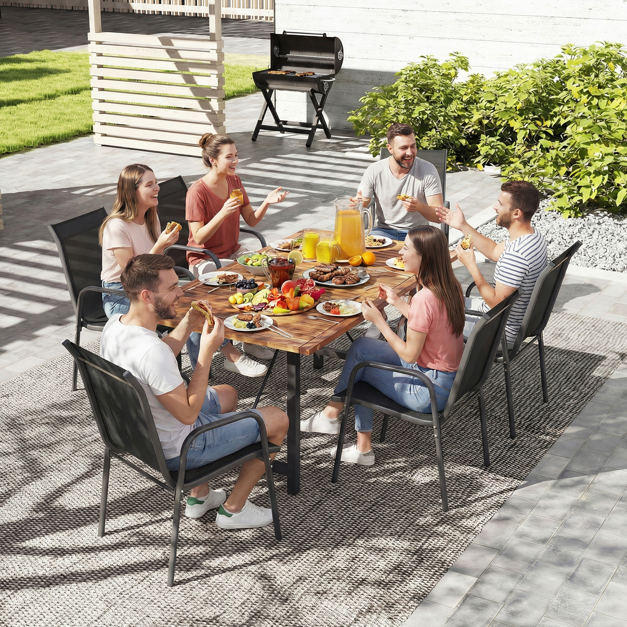  Set 6 Scaune Empilabile si Respirabile cu Cotiere si Spatar inalt, din Metal si Poliester, 51L x 69A x 87i cm, Negru [8]