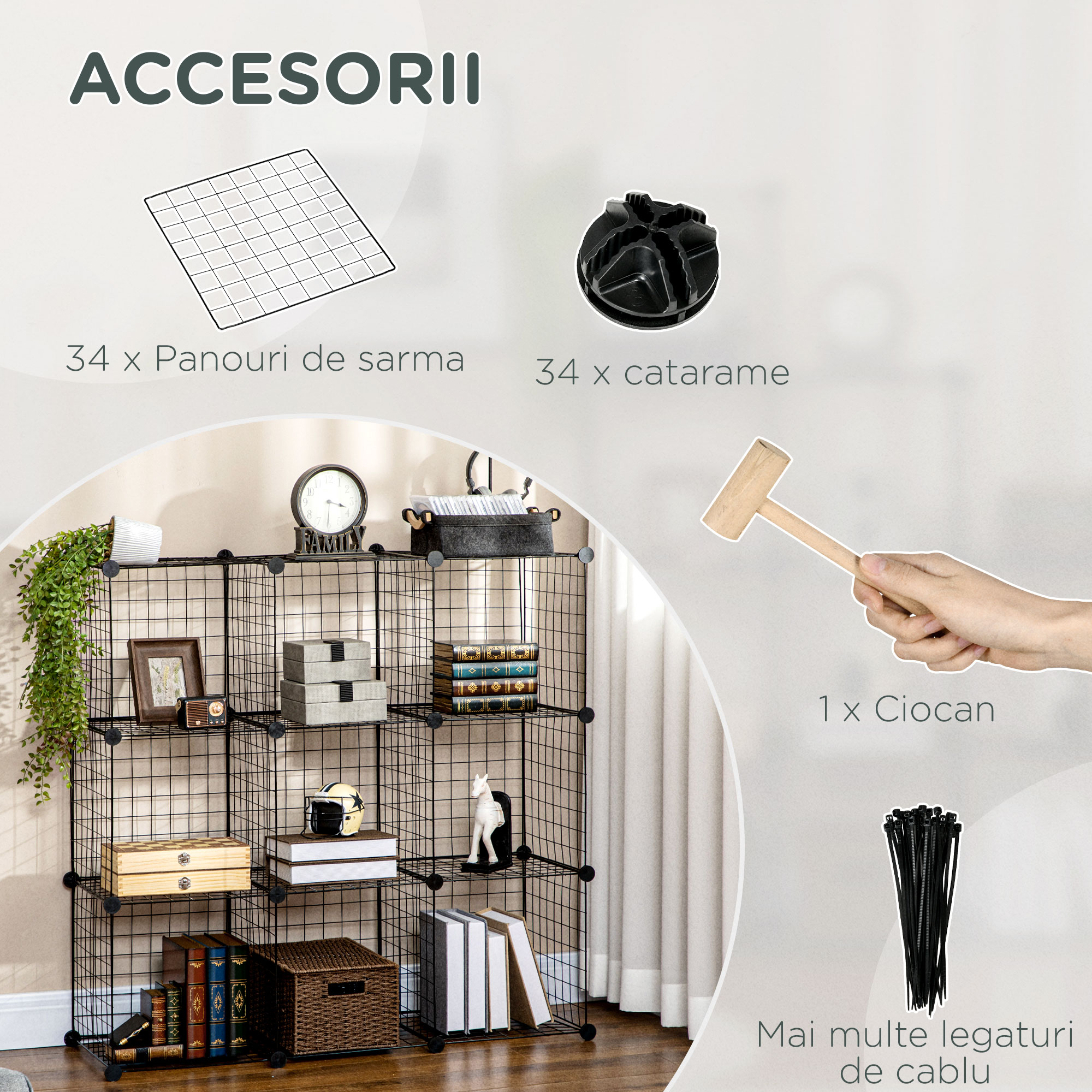  Biblioteca cu economie de spatiu pentru jucarii, haine, 9 cuburi din otel si PP, 35x35x35 cm, negru [8]