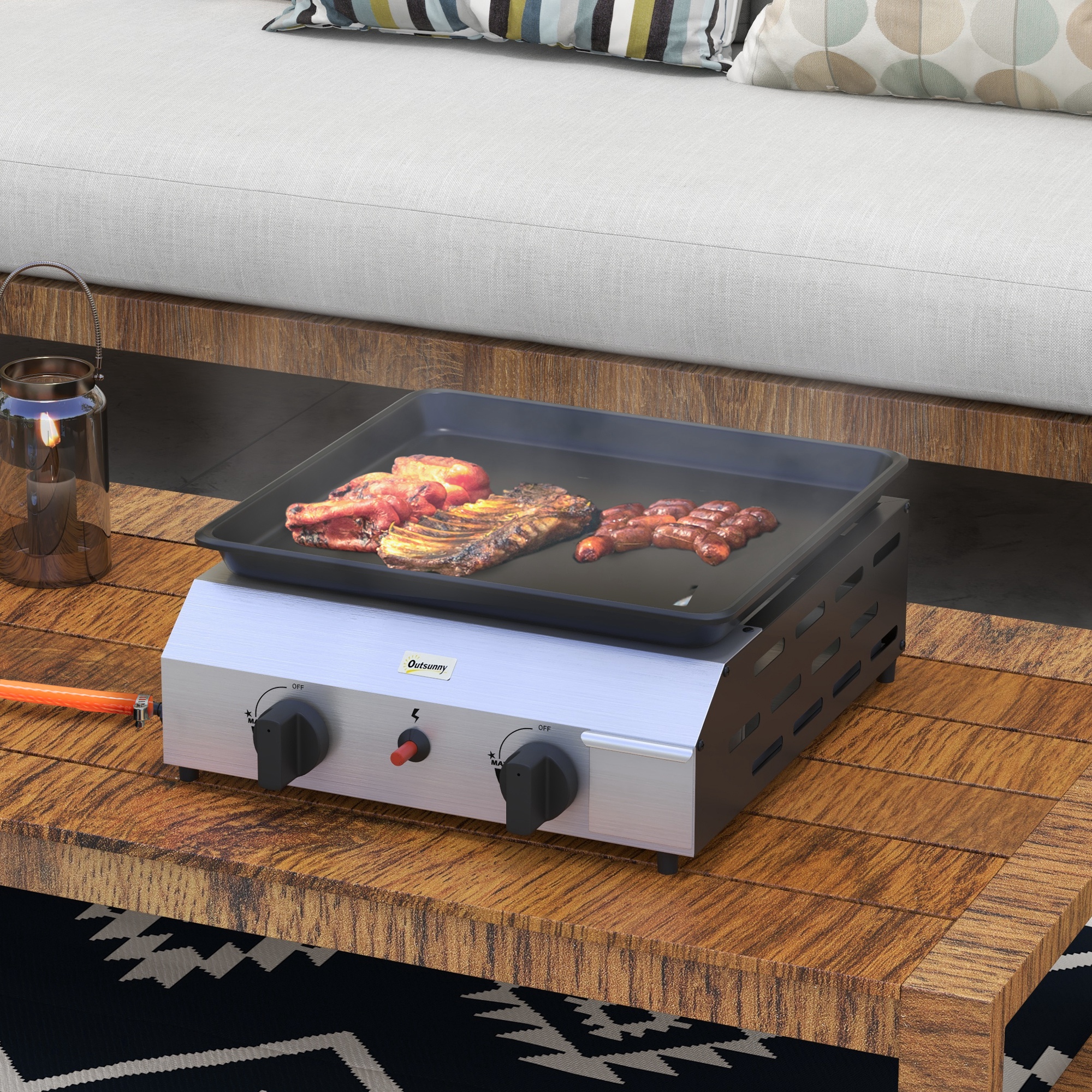  Plita de gratar pe gaz cu 2 arzatoare, suprafata antiaderenta si putere de 4,8 kW, argintiu [1]