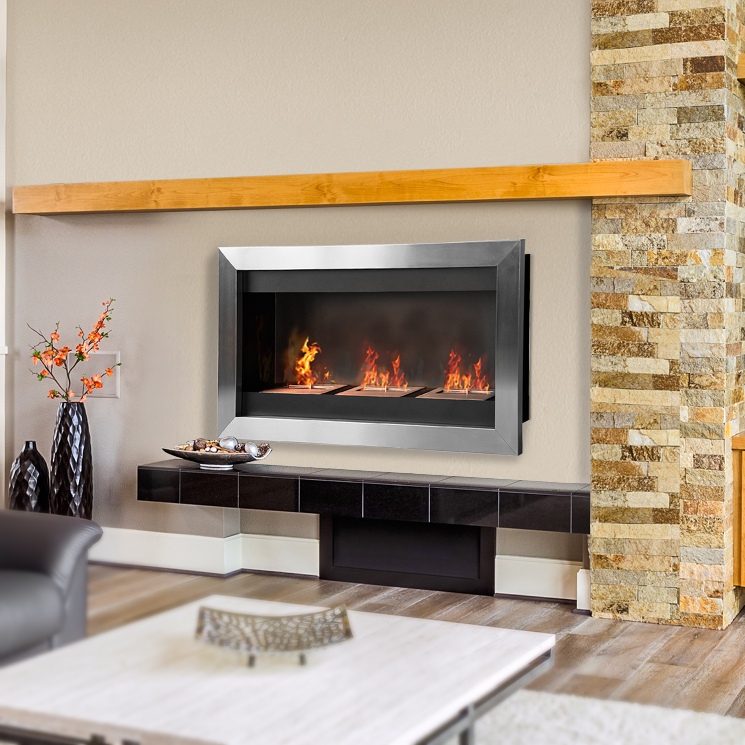  semineu cu Bioetanol pentru Perete cu 3 Arzatoare din Inox 1.5LT 110 x 63 x 16cm [1]