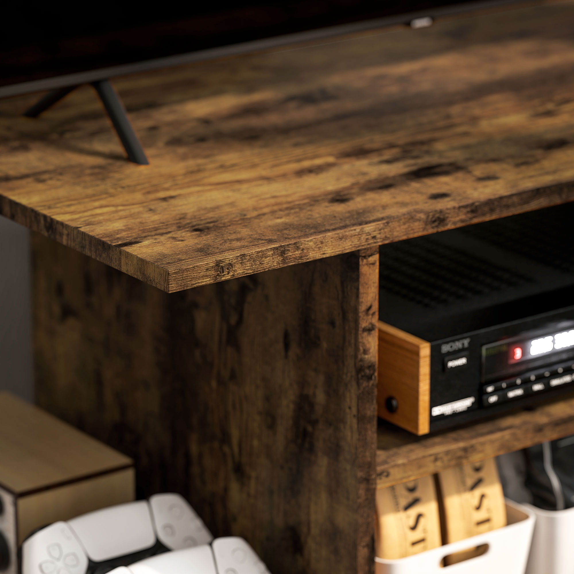  Modern TV Cabinet Stand Storage Shelves Table Mobile Bedroom Furniture Bookshelf Bookcase Rustic Brown [7]