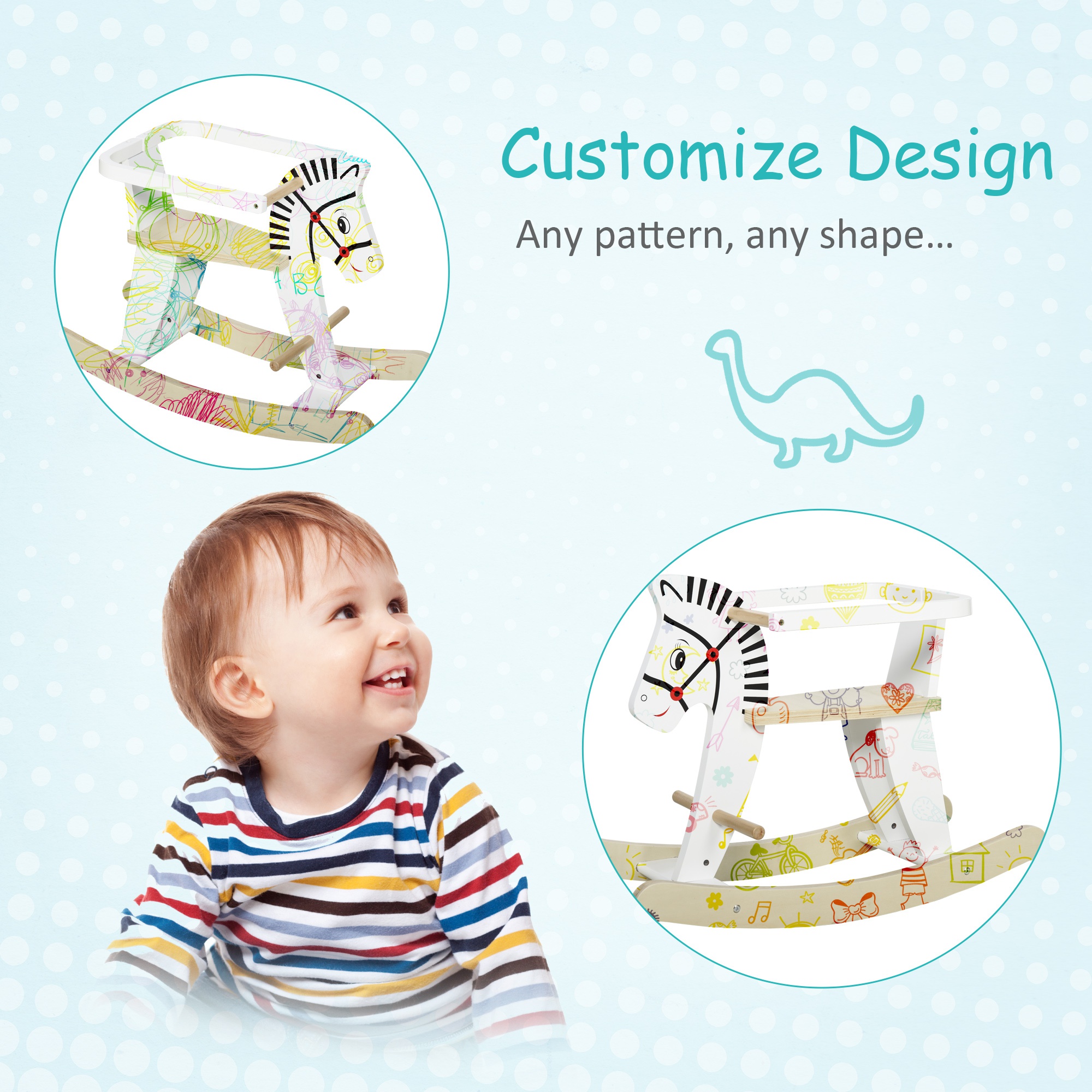  Cal tip Balansoar Clasic cu Margine pentru Copii 1-3 Ani Lemn Alb [4]