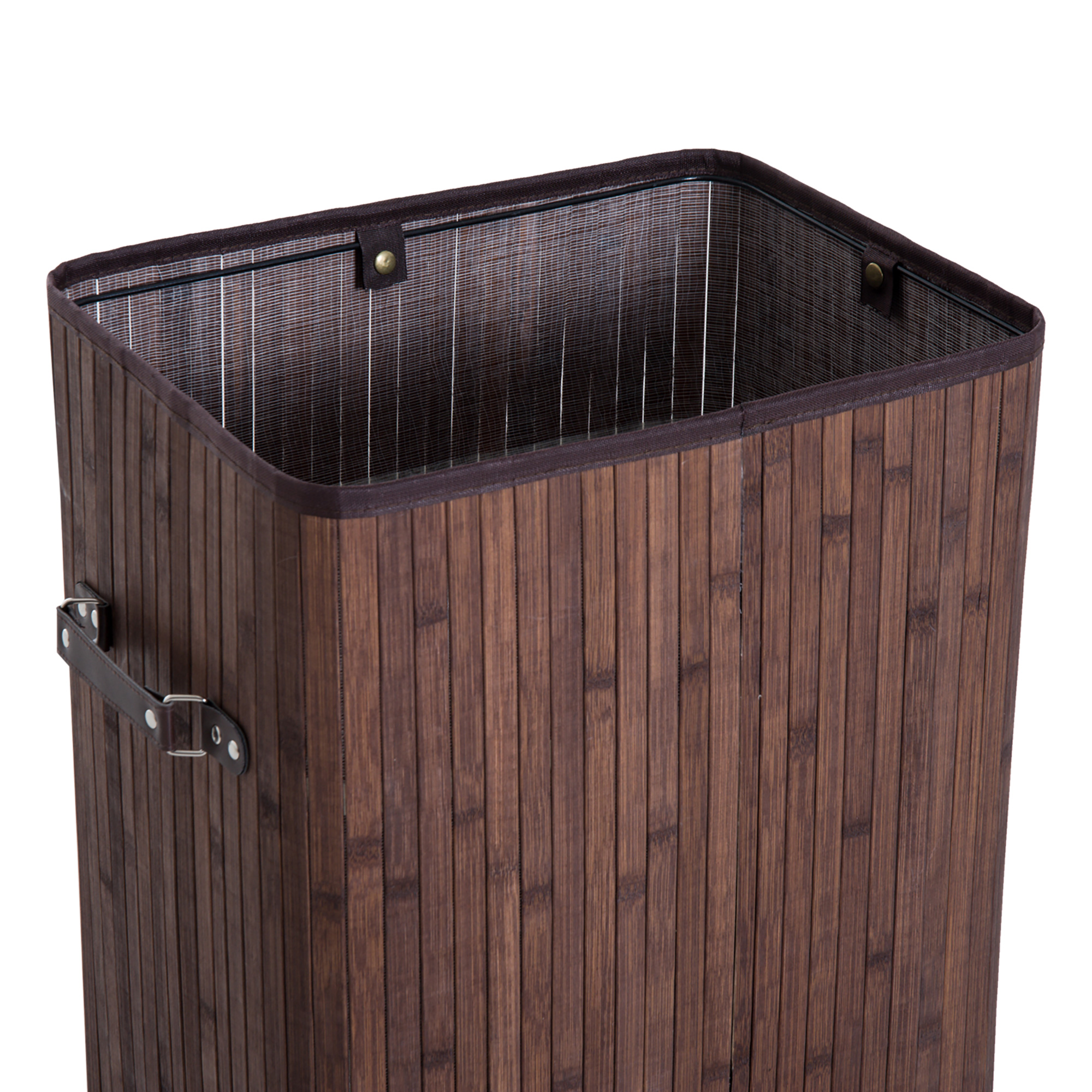  Cos de rufe din bambus cu capac si geanta detasabila din material, 40x30x60cm, maro [6]