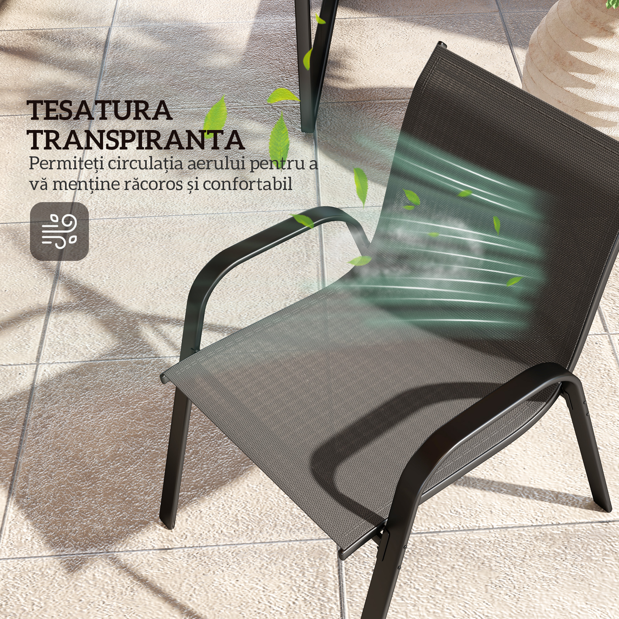  Set Mobilier de Gradina din 4 Piese cu Canapea, 2 Scaune Stivuibile si Masuta de Cafea, 113x66x79 cm, Negru [5]