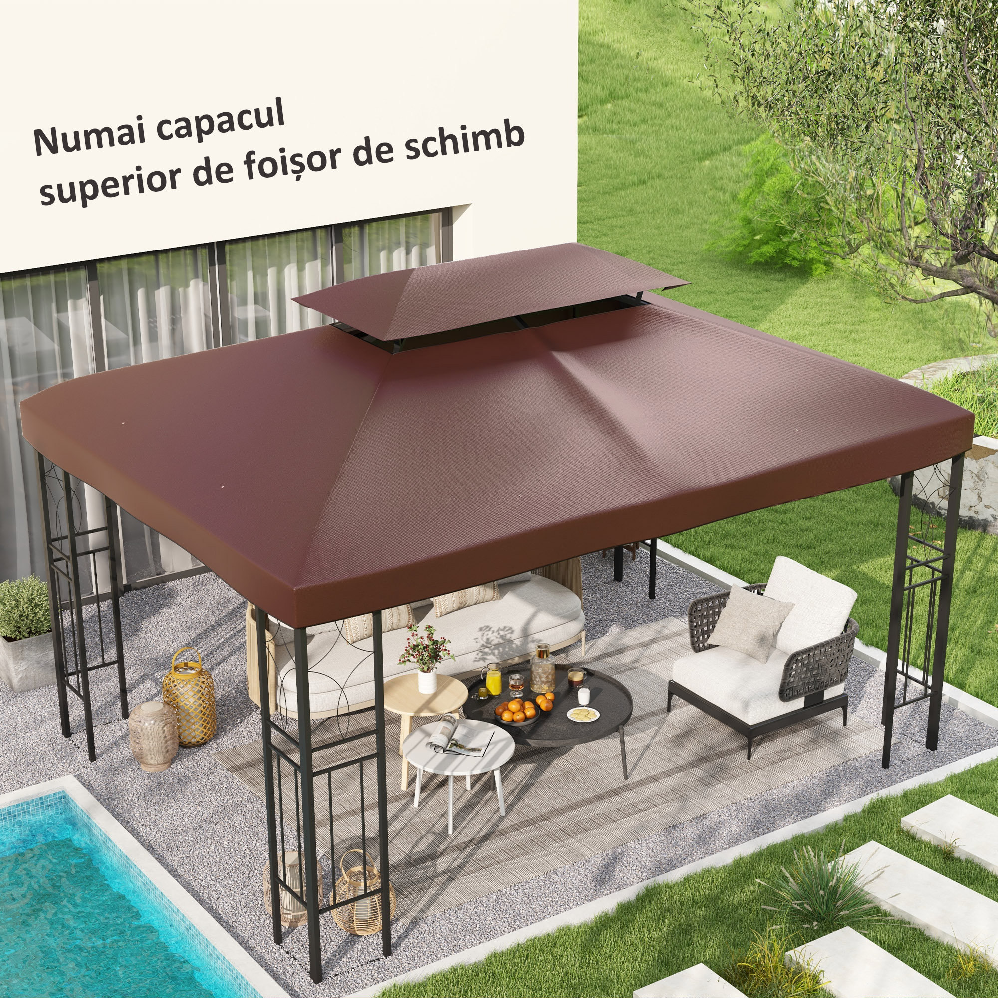  Acoperis de Schimb pentru Gazebo de Gradina, Impermeabil, Dublu Strat, 3x4 m [1]