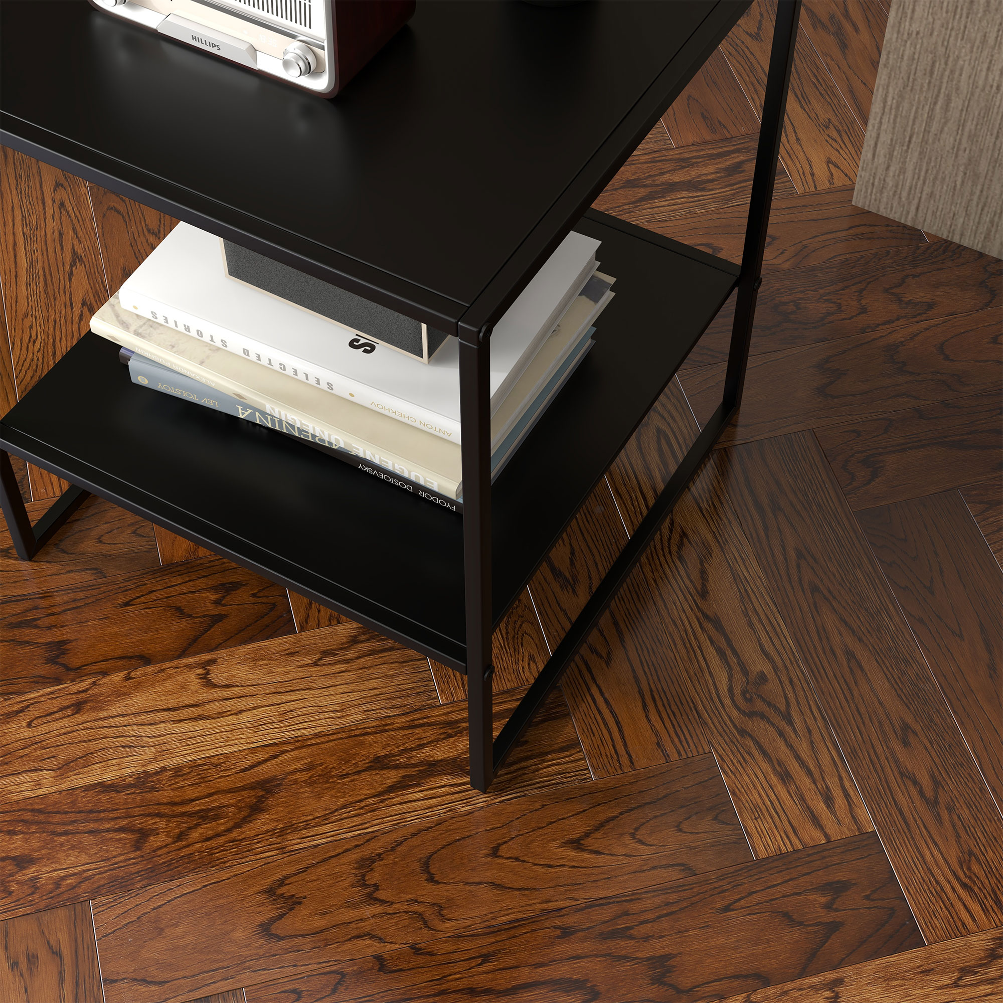  Masa Laterala Masa de Capat Industriala cu Depozitare pe Nivele Masa de Efect Clasic cu Cadru din Otel Negru [6]