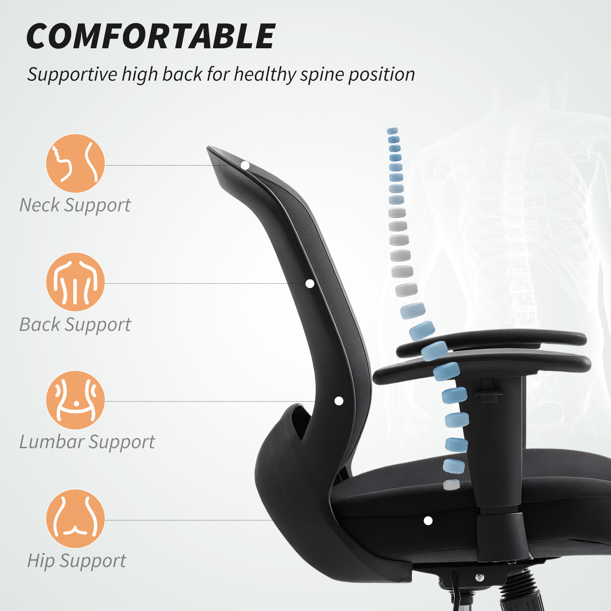 Scaun de Birou  Respirabil si Reclinabil cu inaltime Reglabila, Negru [3]