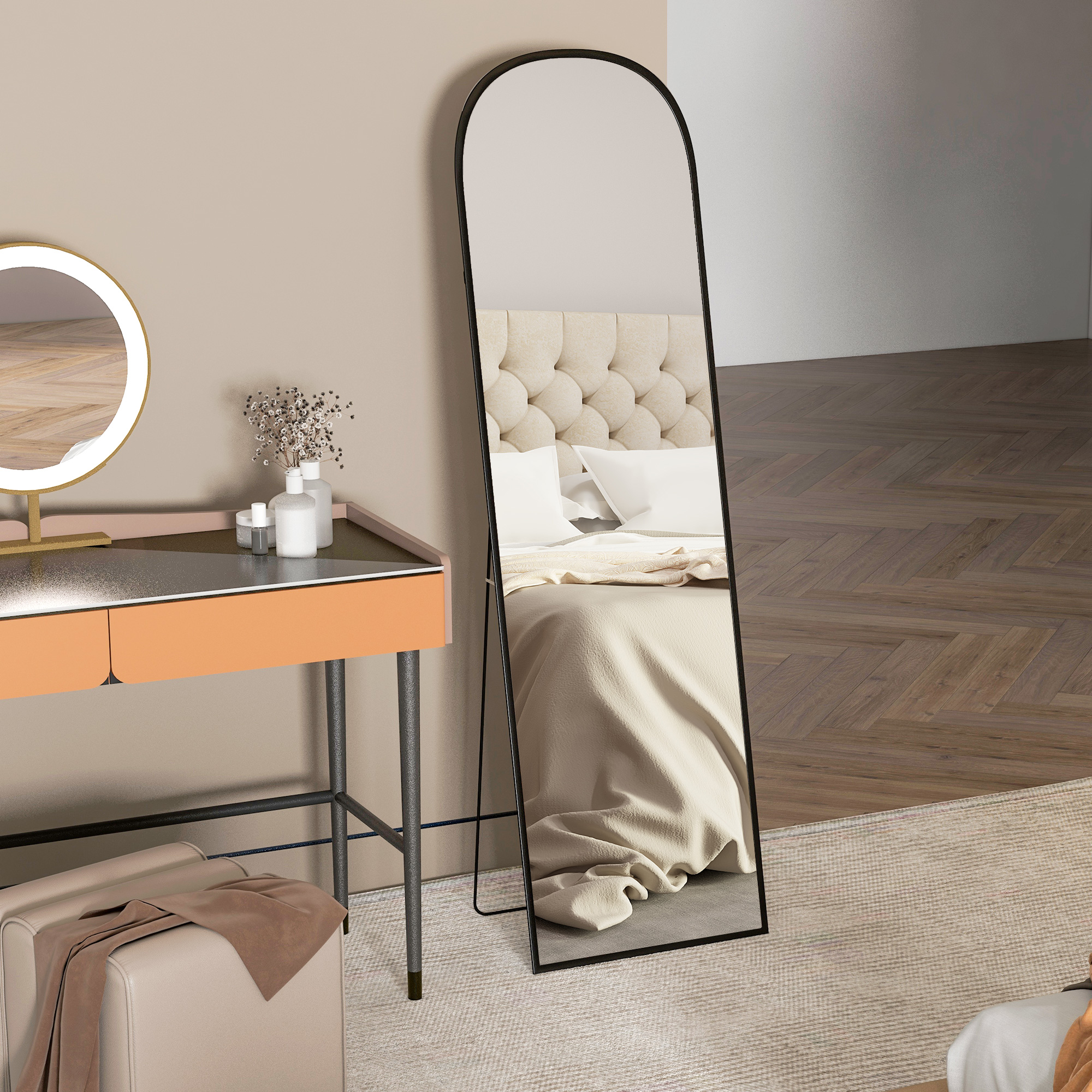  Oglinda de podea si perete moderna din aliaj de aluminiu cu suport pliabil, 50x170 cm, negru [7]