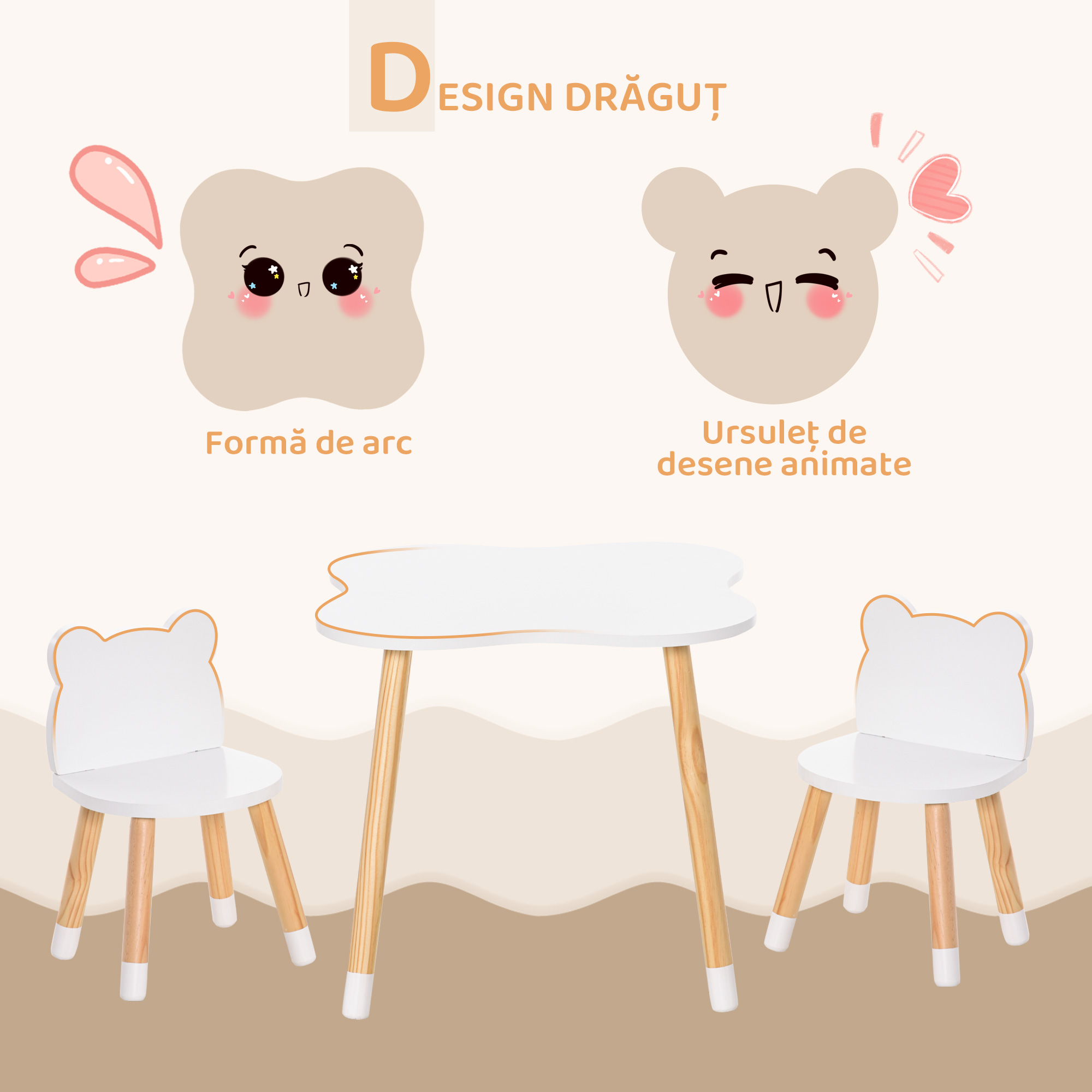 Qaba Set Masa & Scaun Lemn Copii - Pentru Joaca, Desen & Activitati [4]