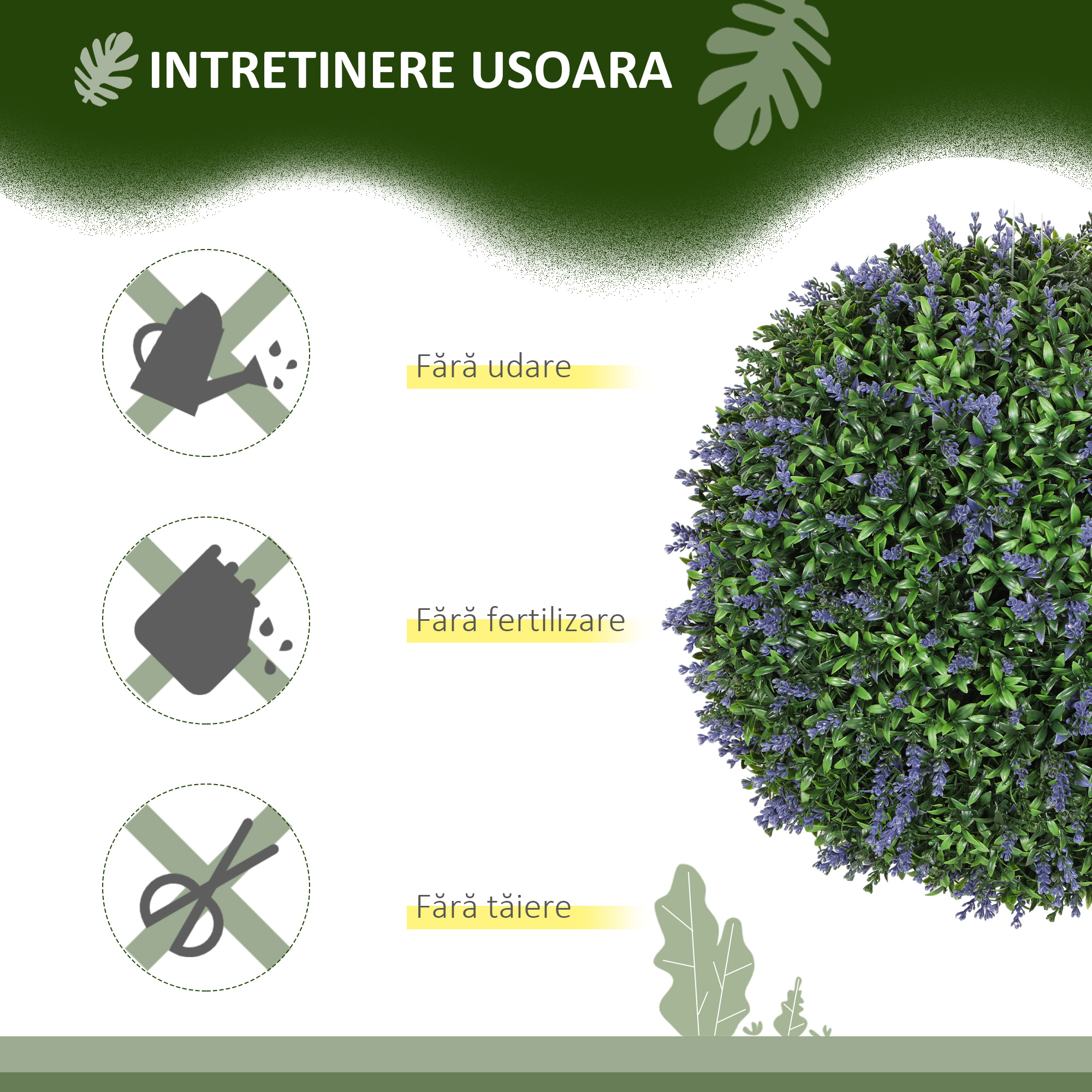  Set de 2 Plante Artificiale Sferice cu Flori de Lavanda, Ø42 cm, Violet [4]