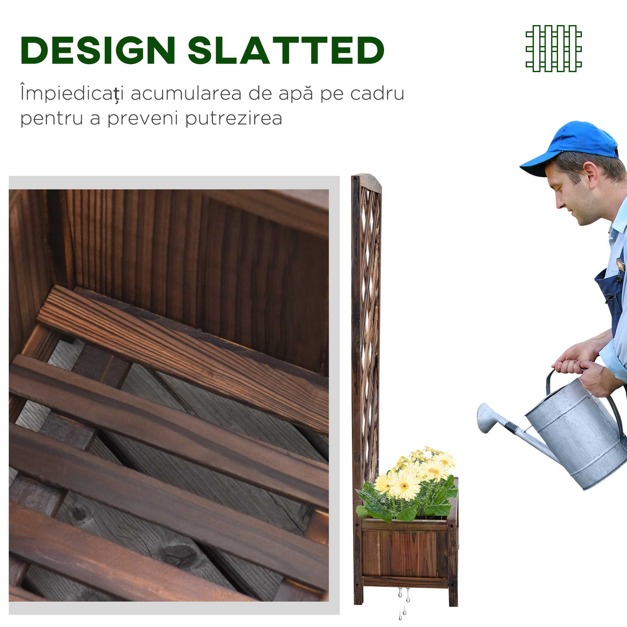  Jardiniera pentru Exterior din Lemn, Jardiniera cu Spalier pentru Plante Agatatoare, 60x30x122.5 cm, Maro [5]
