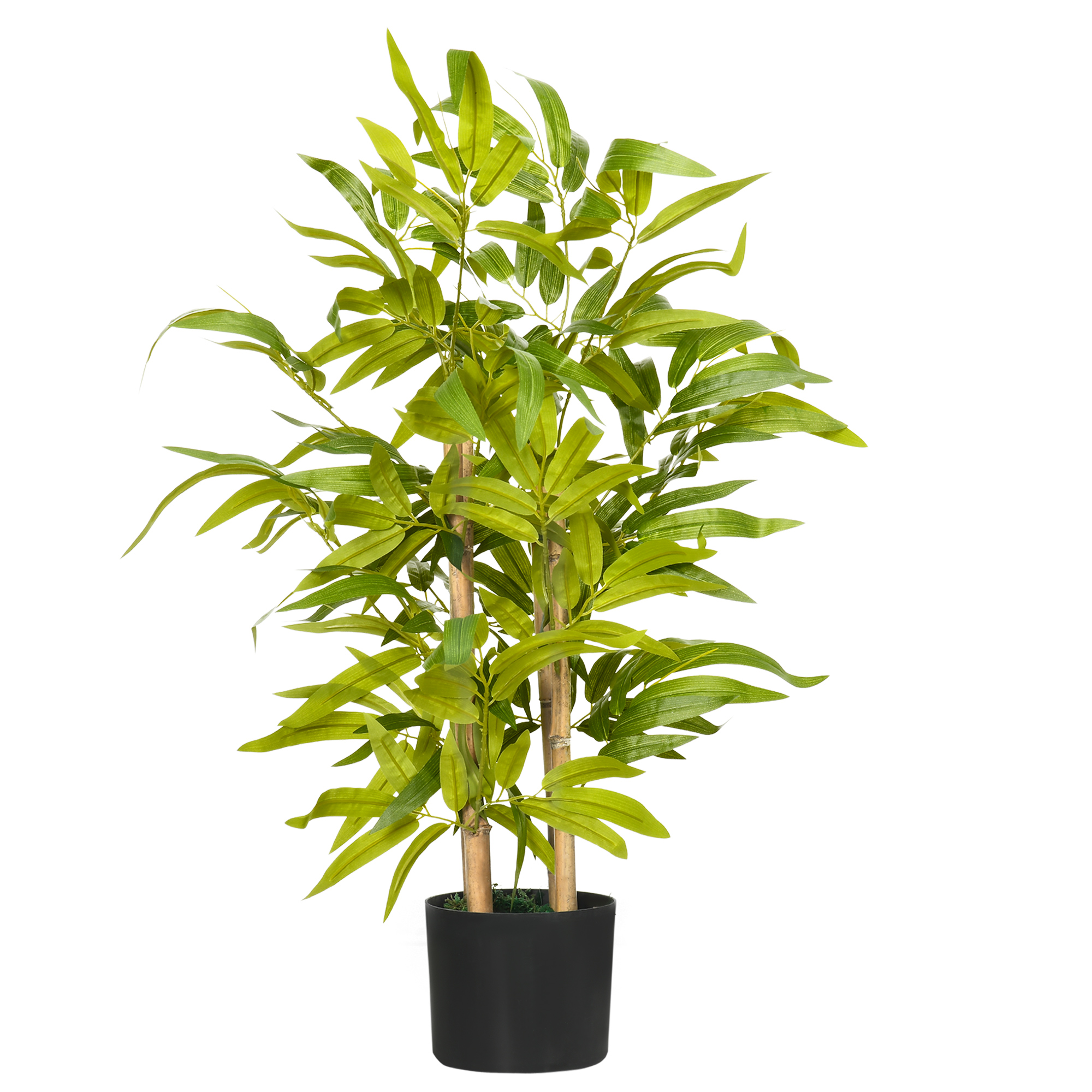 Living & hol -  Planta Artificiala de Bambus, inaltime 60 cm, din Poliester si PP, Verde, cu Vas de Ciment Ø15x12.5 cm