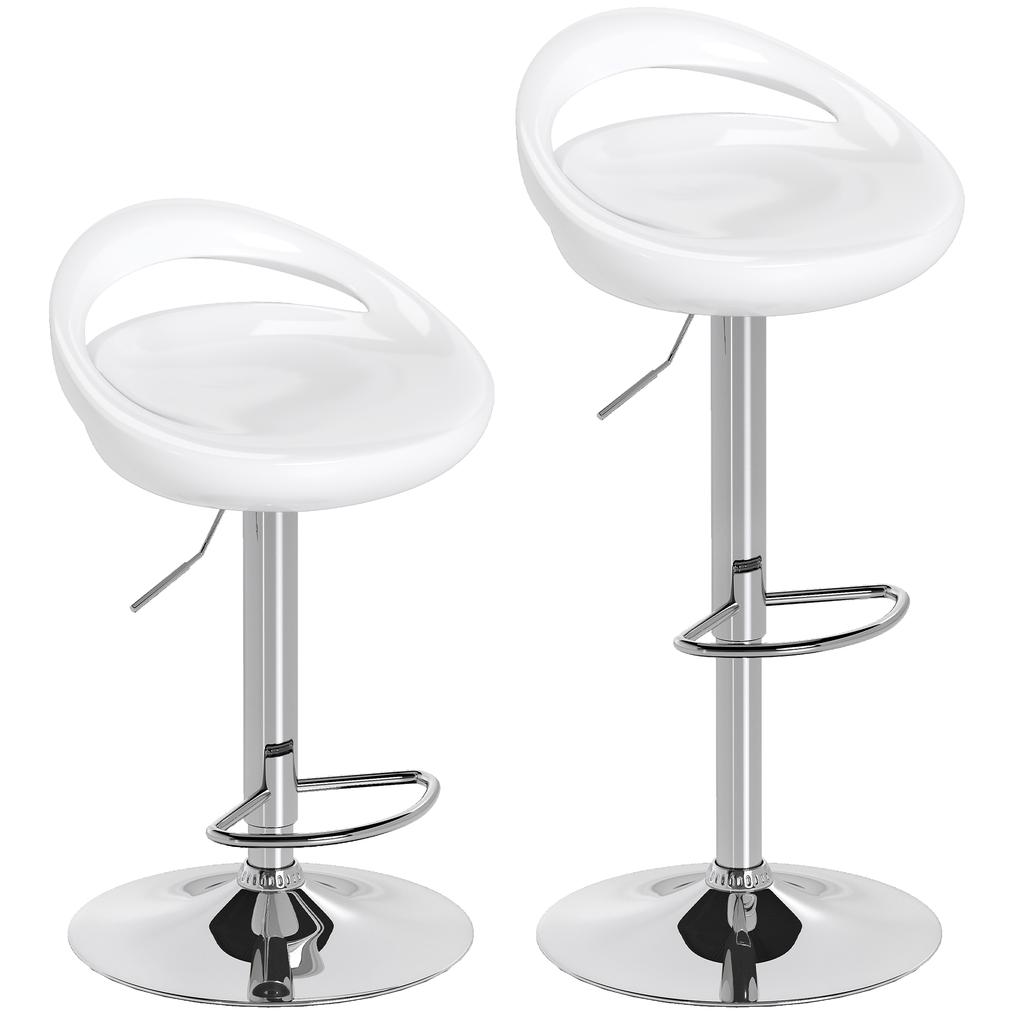 Bucatarie -  Set 2 Scaune de Bar Rotative cu Suport pentru Picioare si inaltime Reglabila, 46x41x76-96 cm, Alb