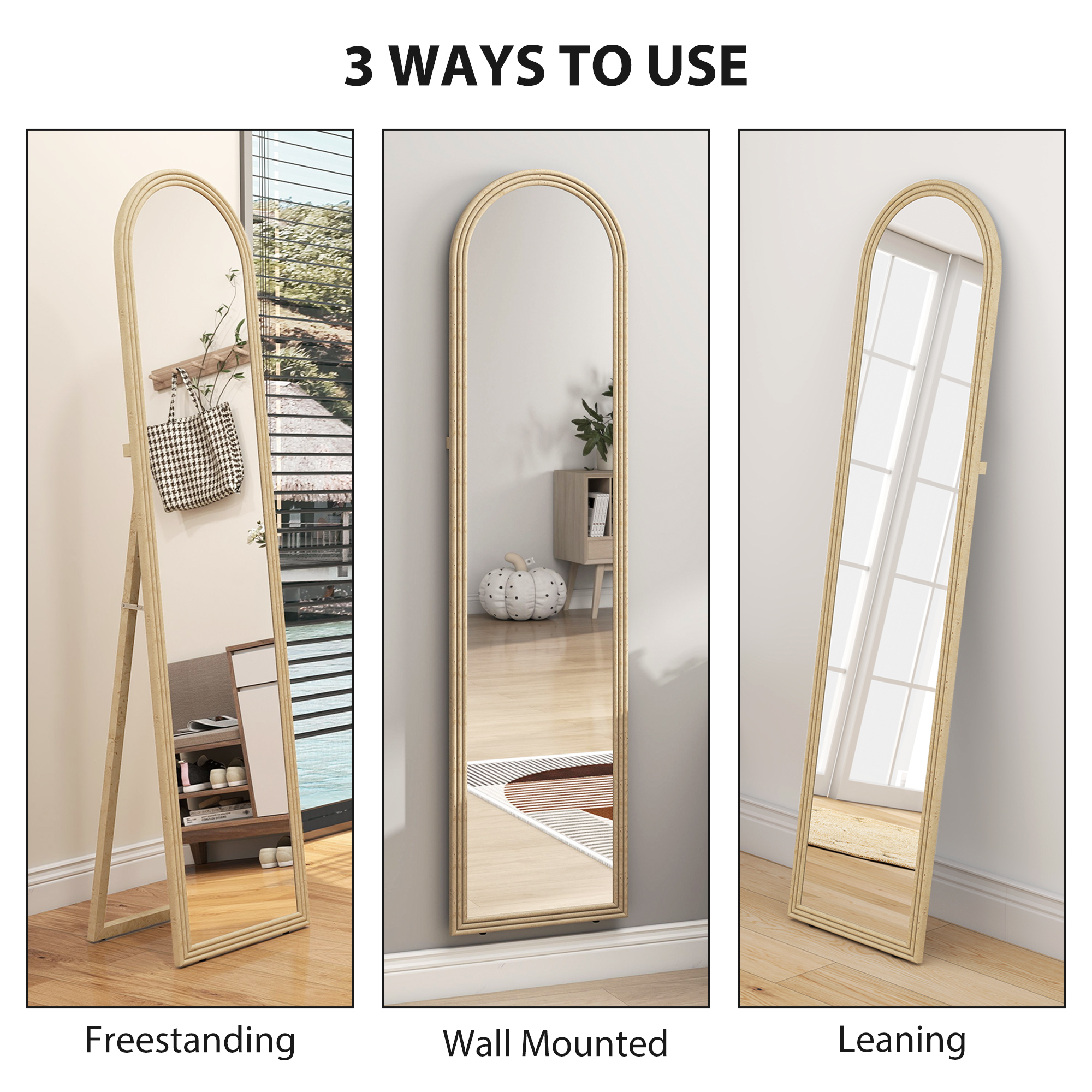 Oglinda  de Podea si de Perete cu Suport, efect de Piatra, 40x160cm, Bej. [6]