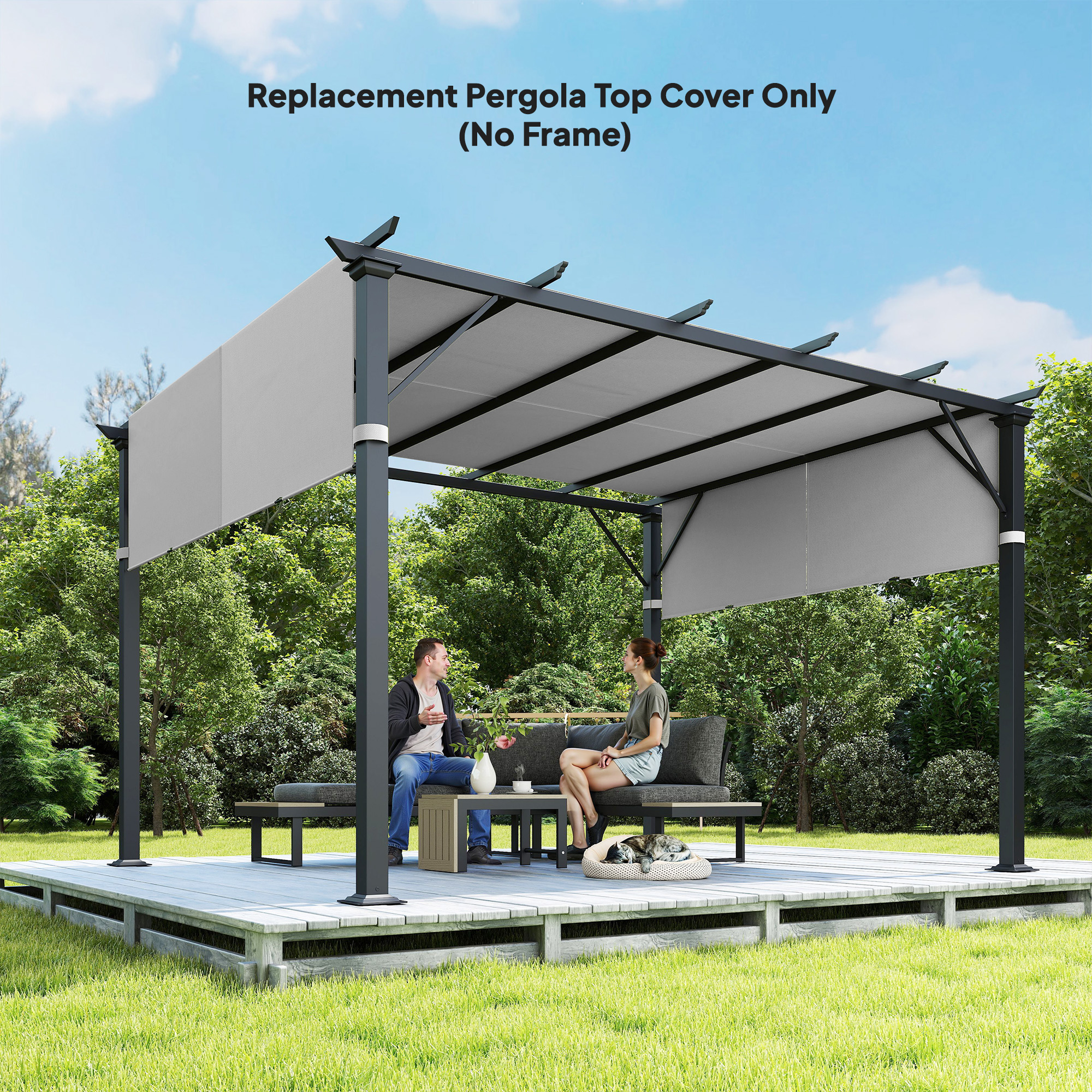  Prelata Pergola Foisor 3x3 m cu Buzunare si Curele pentru Bare, din Poliester, 488x122 cm, Gri Deschis [7]