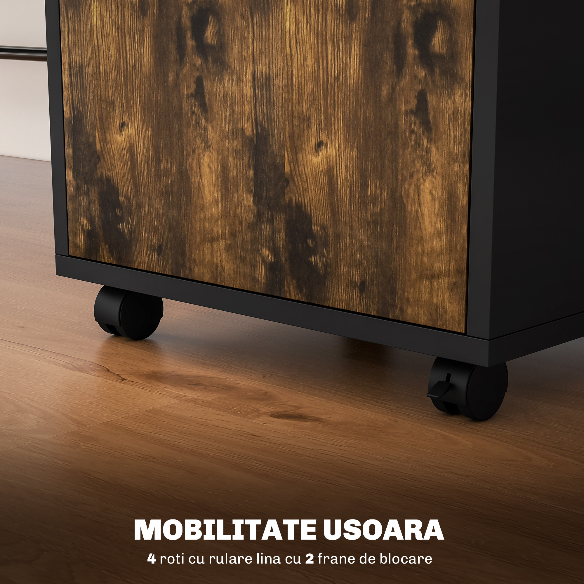  Comoda pentru documente cu sertar si raft, 4 roti, 40x35x60cm, maro si negru [5]