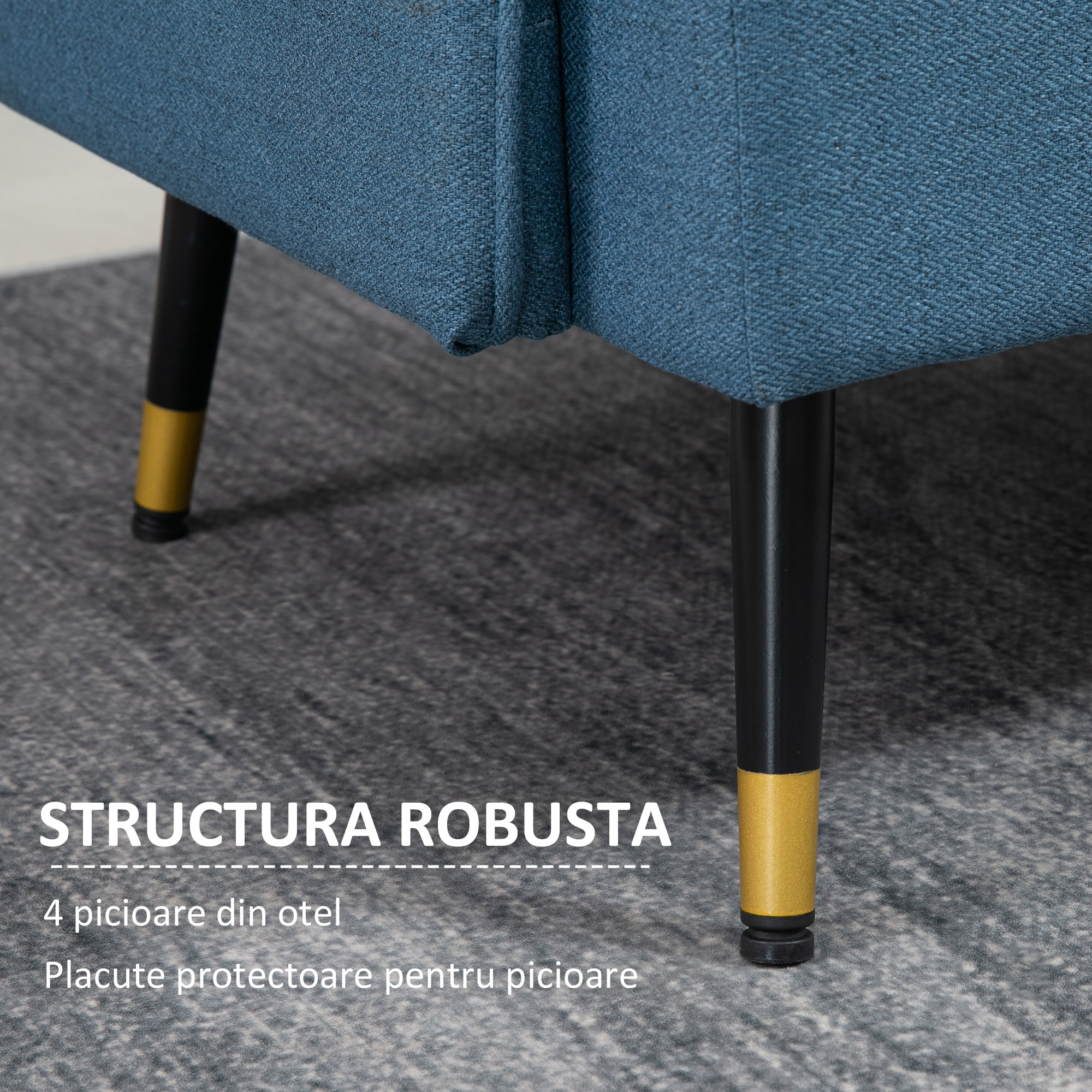  Canapele cu 2 locuri pentru camera de zi din tesatura cu buton cu perne, albastru inchis [4]